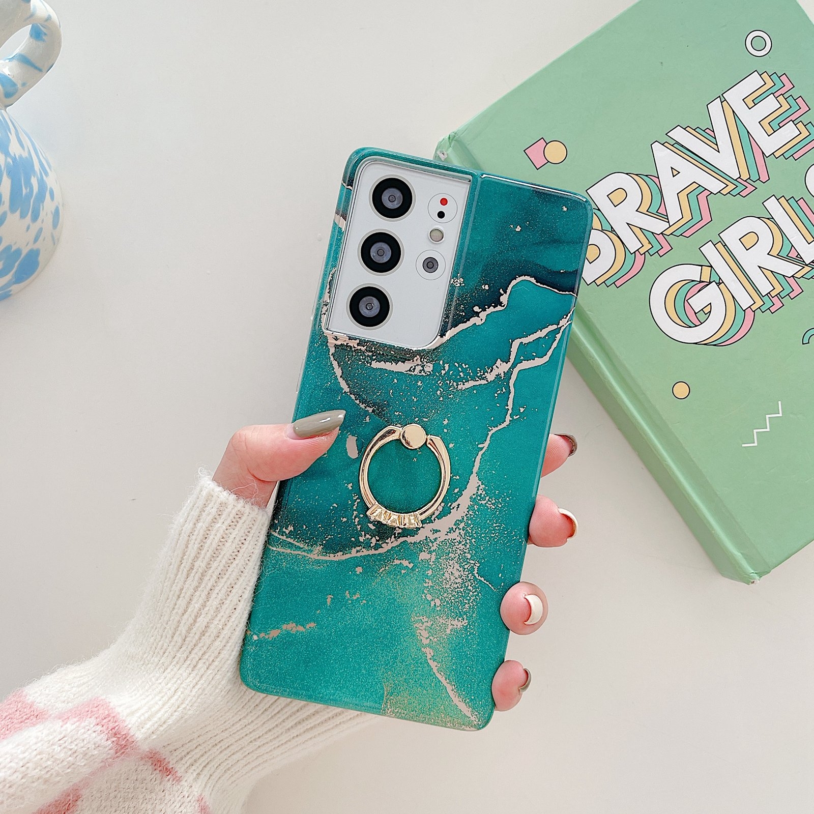 For Samsung Galaxy S22+ TPU Soft Protective Phone Case with Ring Holder(Green Wave Stone) For Samsung Galaxy S22+ TPU Soft Protective Phone Case with Ring Holder(Green Wave Stone)