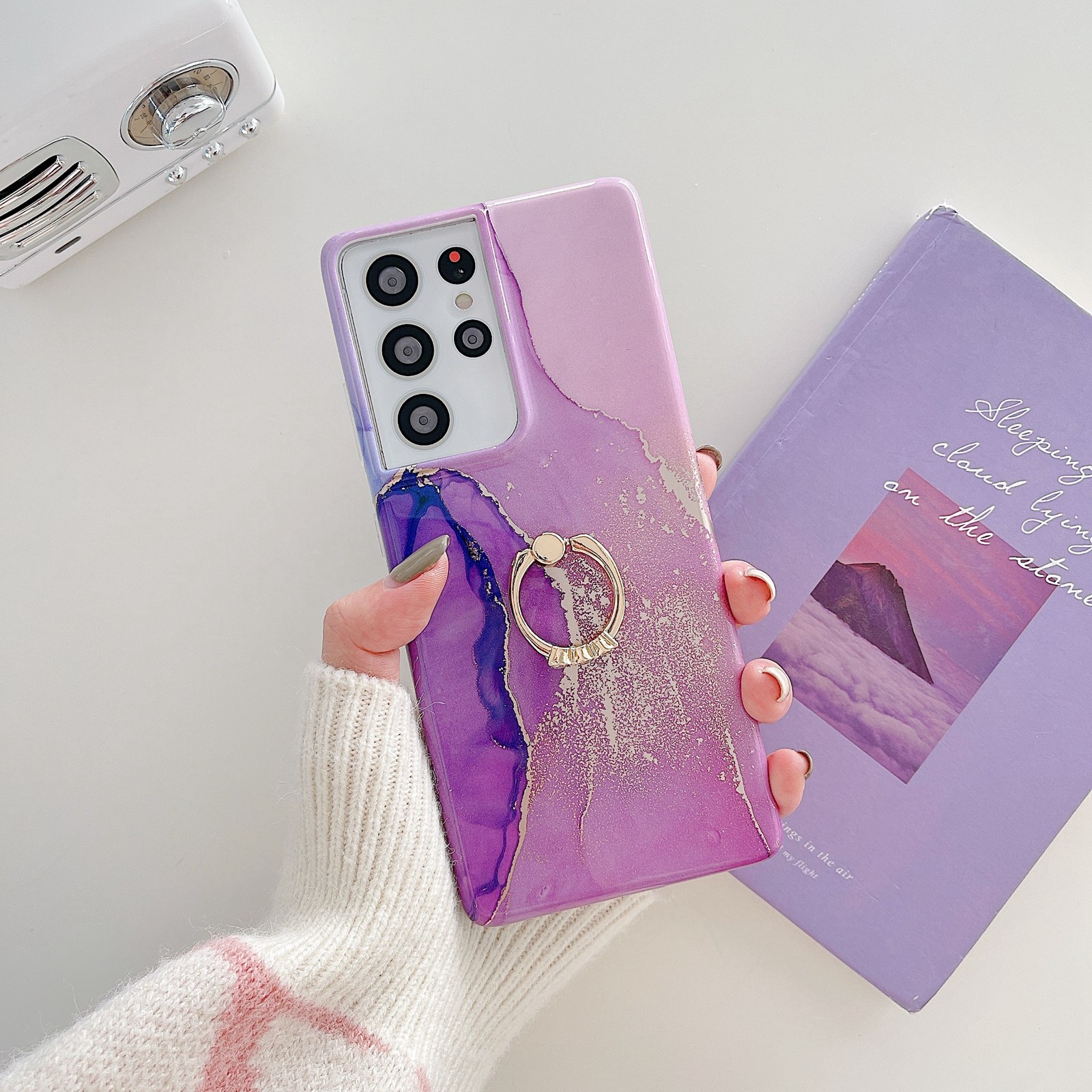 For Samsung Galaxy S22 Ultra TPU Soft Protective Phone Case with Ring Holder(Purple Blue Gold) For Samsung Galaxy S22 Ultra TPU Soft Protective Phone Case with Ring Holder(Purple Blue Gold)