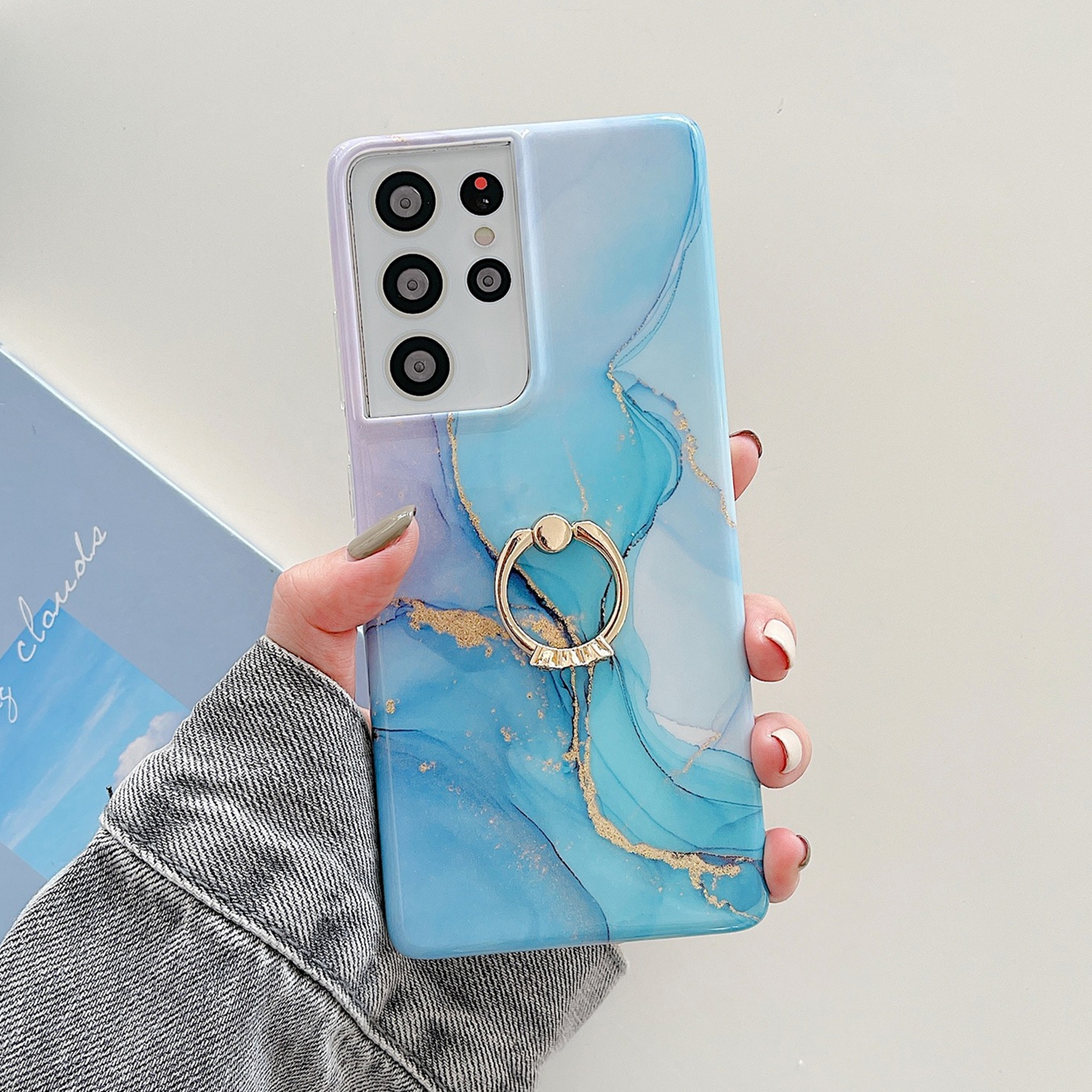 For Samsung Galaxy S22+ 5G Ring Holder Glitter Marble Phone Case(Gilt Blue) For Samsung Galaxy S22+ 5G Ring Holder Glitter Marble Phone Case(Gilt Blue)