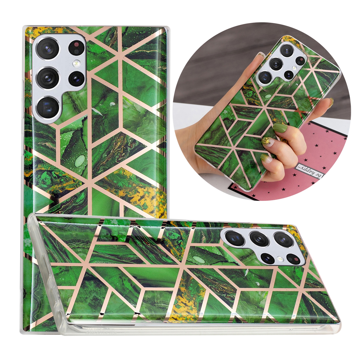 For Samsung Galaxy S22 Ultra 5G Electroplating TPU Protective Phone Case(Green Rhombus) For Samsung Galaxy S22 Ultra 5G Electroplating TPU Protective Phone Case(Green Rhombus)