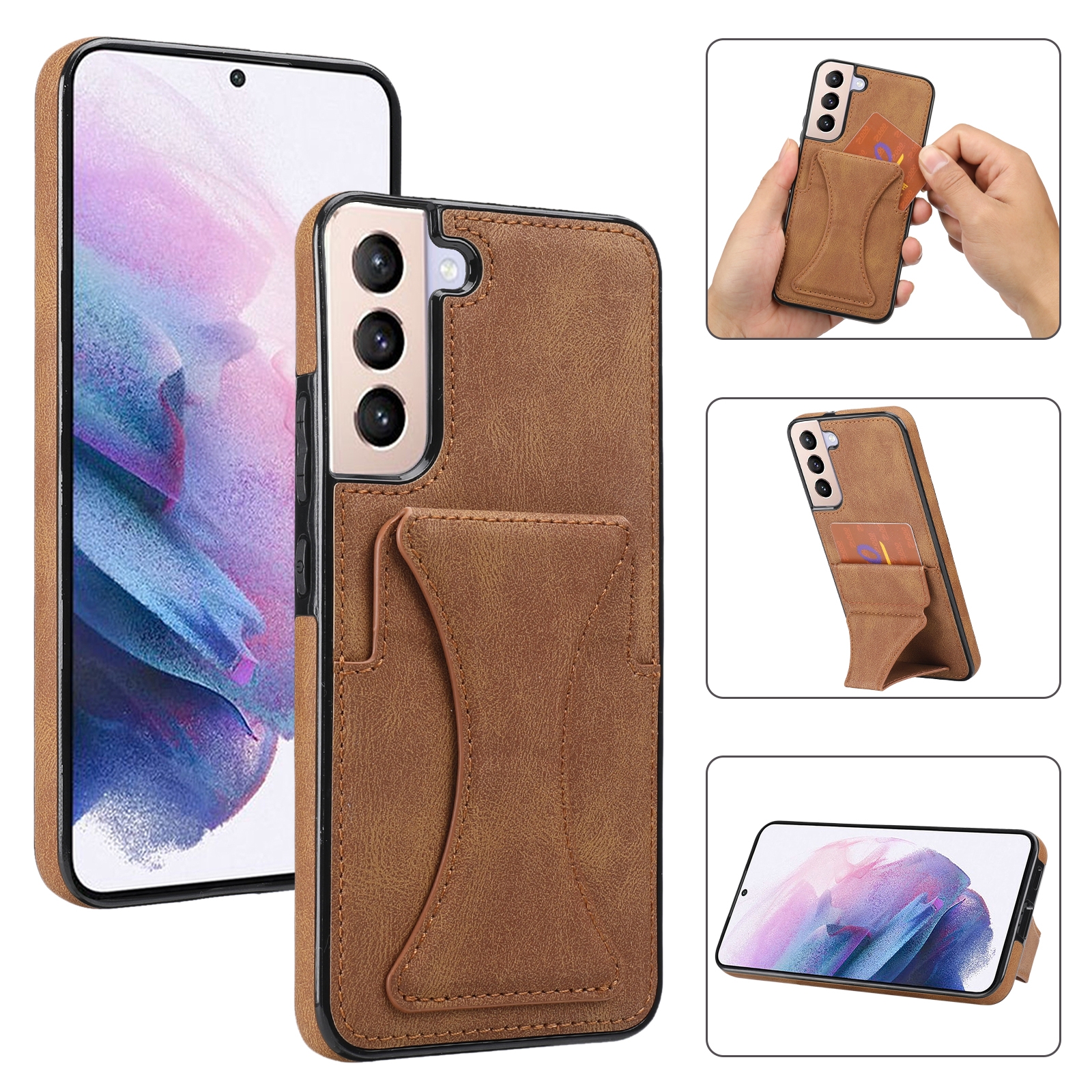 For Samsung Galaxy S22 5G Ultra-thin Shockproof Phone Case with Holder(Brown) For Samsung Galaxy S22 5G Ultra-thin Shockproof Phone Case with Holder(Brown)