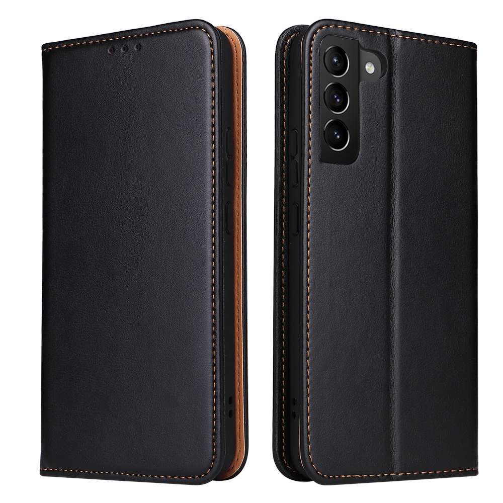 For Samsung Galaxy S22 5G Fierre Shann PU Genuine Leather Texture Leather Phone Case(Black)