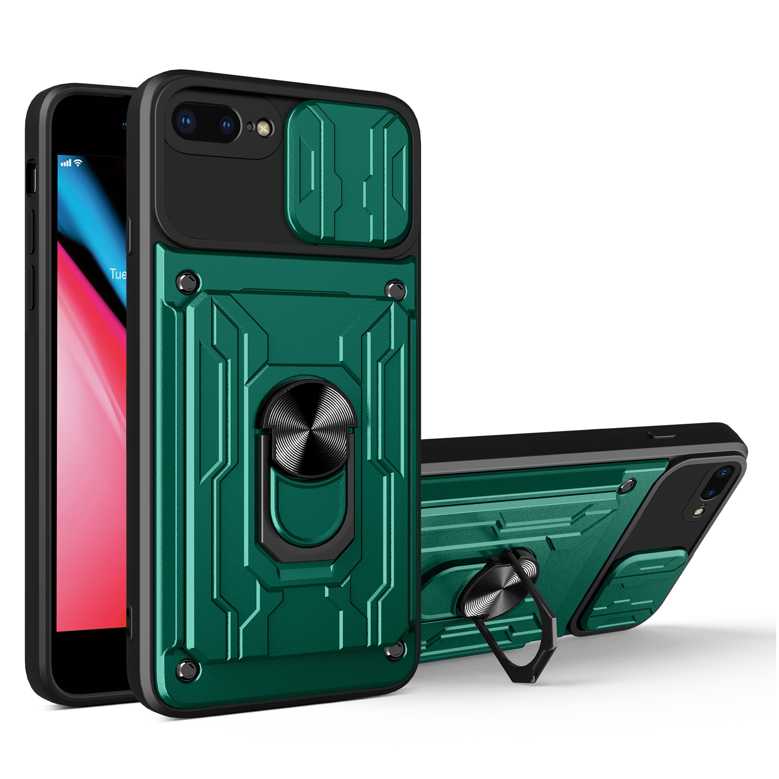 Sliding Camshield Card Phone Case For iPhone 7 Plus / 8 Plus(Dark Green) Sliding Camshield Card Phone Case For iPhone 7 Plus / 8 Plus(Dark Green)