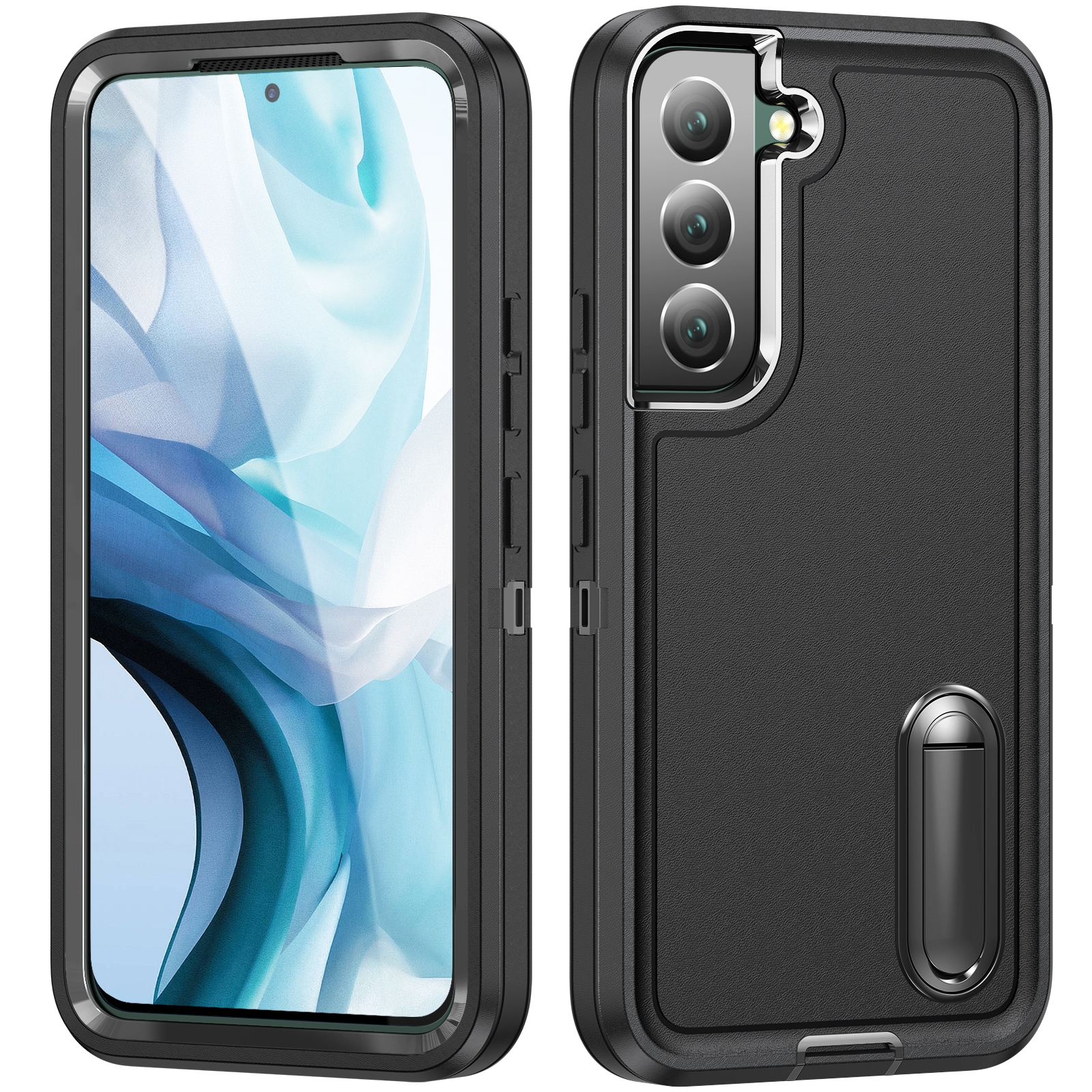 For Samsung Galaxy S22+ 5G 3 in 1 Rugged Holder Phone Case(Black) For Samsung Galaxy S22+ 5G 3 in 1 Rugged Holder Phone Case(Black)