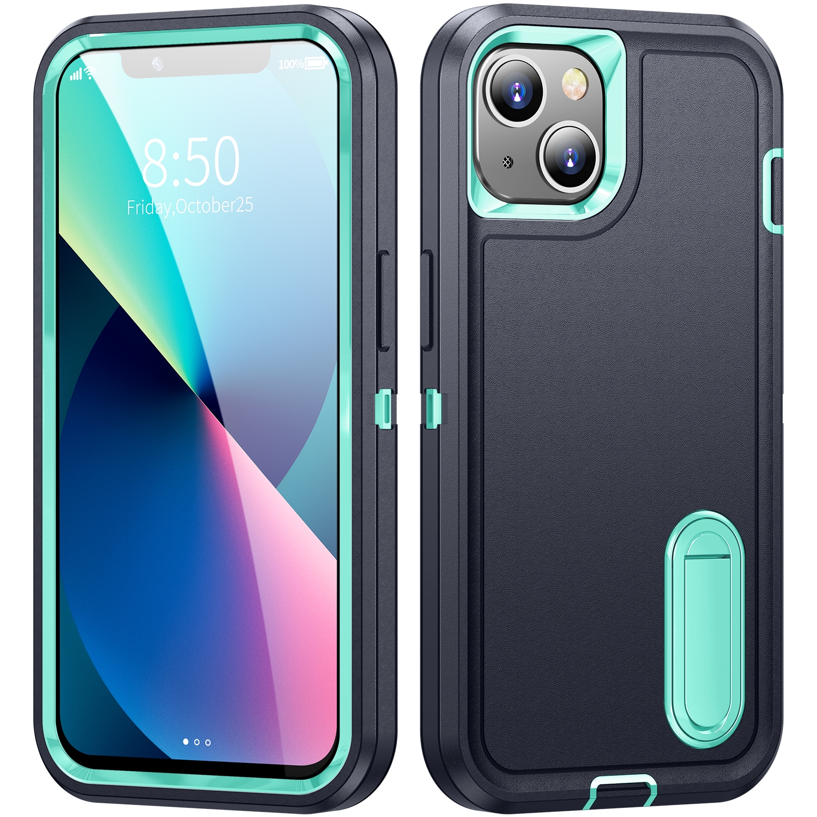 For iPhone 13 mini 3 in 1 Rugged Holder Phone Case (Dark Blue+Light Blue) For iPhone 13 mini 3 in 1 Rugged Holder Phone Case (Dark Blue+Light Blue)