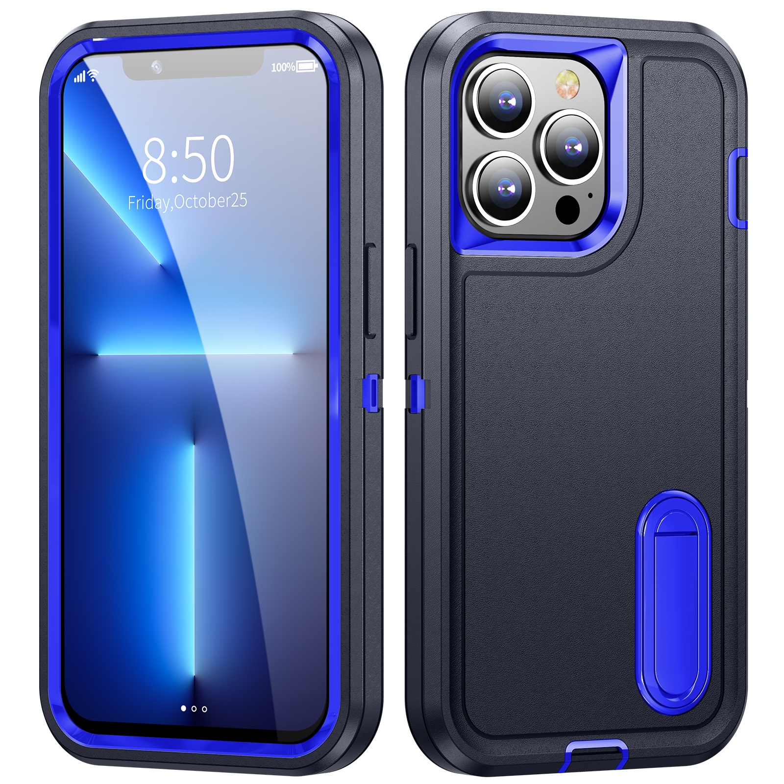 For iPhone 11 Pro 3 in 1 Rugged Holder Phone Case (Dark Blue+Sapphire Blue) For iPhone 11 Pro 3 in 1 Rugged Holder Phone Case (Dark Blue+Sapphire Blue)