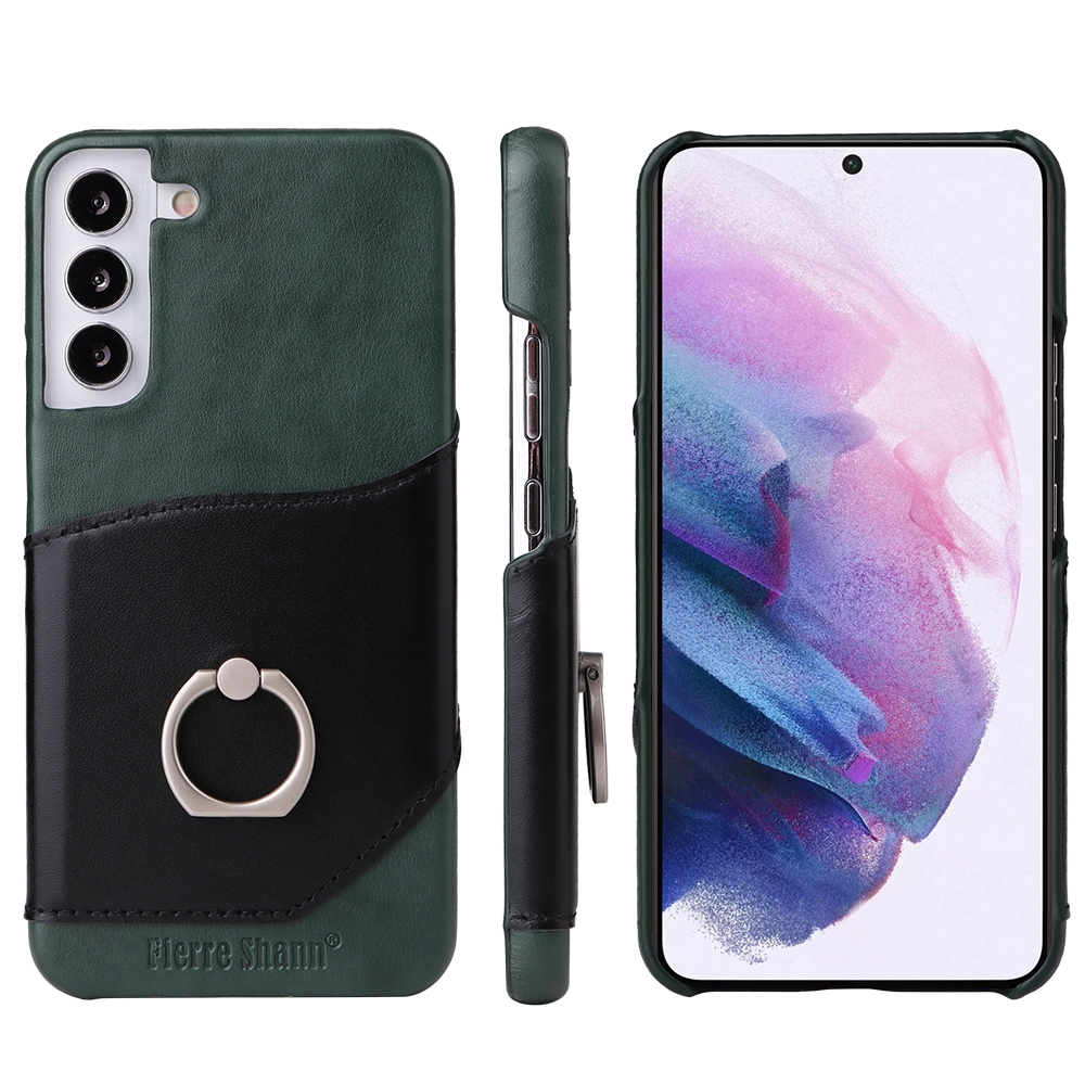 For Samsung Galaxy S22+ 5G Fierre Shann Oil Wax Texture Genuine Leather Back Phone Case with 360 Degree Rotation Holder & Card Slot(Black) For Samsung Galaxy S22+ 5G Fierre Shann Oil Wax Texture Genuine Leather Back Phone Case with 360 Degree Rotation Holder & Card Slot(Black)