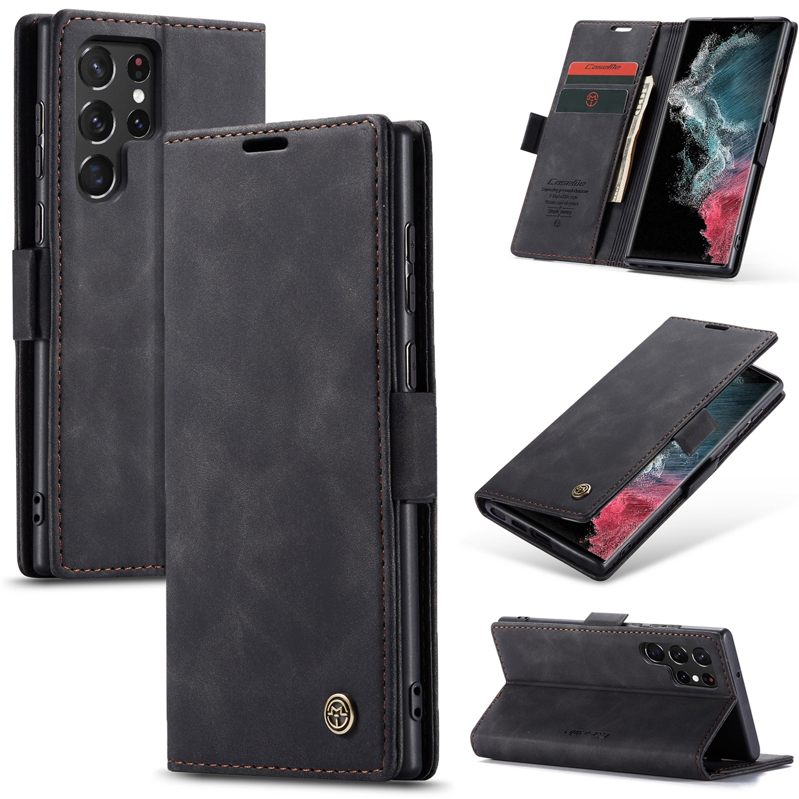 For Samsung Galaxy S22 Ultra 5G CaseMe 013 Multifunctional Leather Phone Case(Black) For Samsung Galaxy S22 Ultra 5G CaseMe 013 Multifunctional Leather Phone Case(Black)