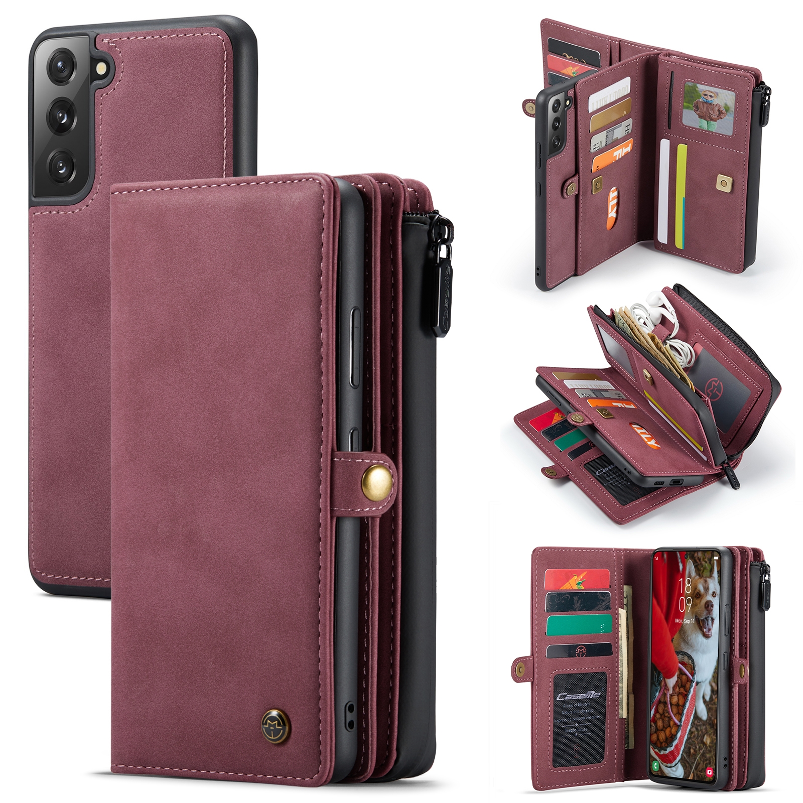 For Samsung Galaxy S22 5G CaseMe 018 Detachable Multi-functional Leather Phone Case(Red) For Samsung Galaxy S22 5G CaseMe 018 Detachable Multi-functional Leather Phone Case(Red)