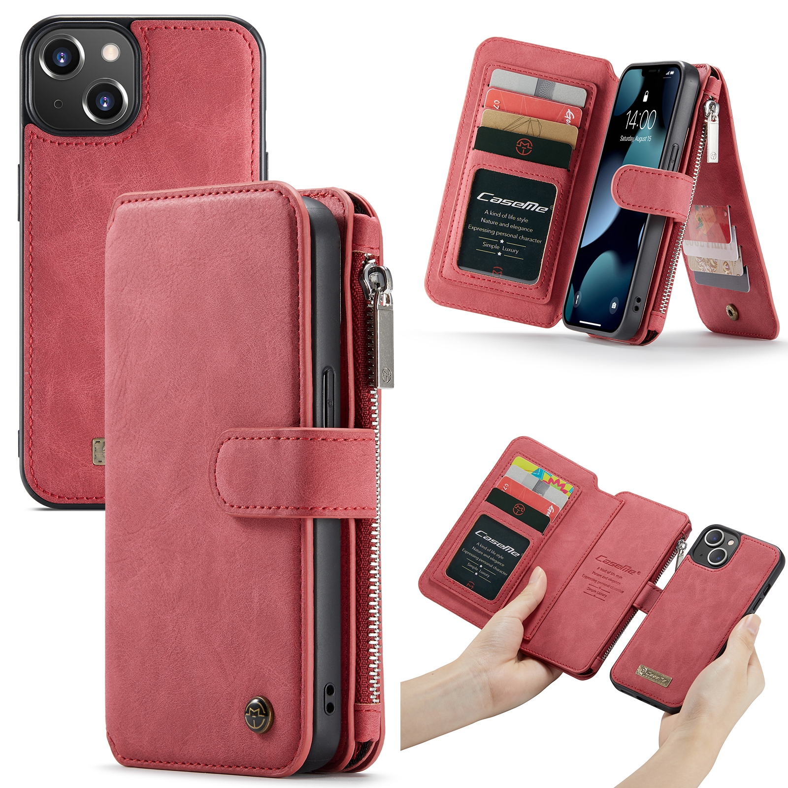 For iPhone 13 mini CaseMe 007 Multifunctional Detachable Billfold Phone Leather Case (Red) For iPhone 13 mini CaseMe 007 Multifunctional Detachable Billfold Phone Leather Case (Red)