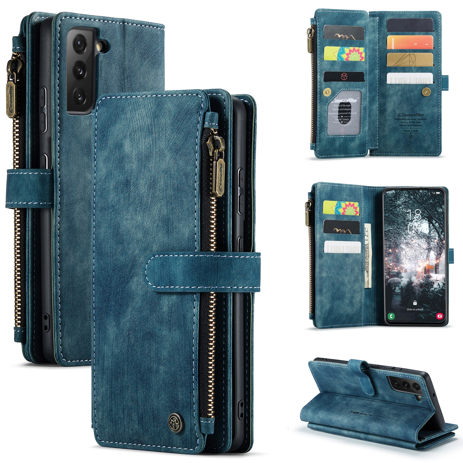 For Samsung Galaxy S22 5G CaseMe C30 Multifunctional Phone Leather Case with Holder & Card Slot & Wallet(Blue) For Samsung Galaxy S22 5G CaseMe C30 Multifunctional Phone Leather Case with Holder & Card Slot & Wallet(Blue)