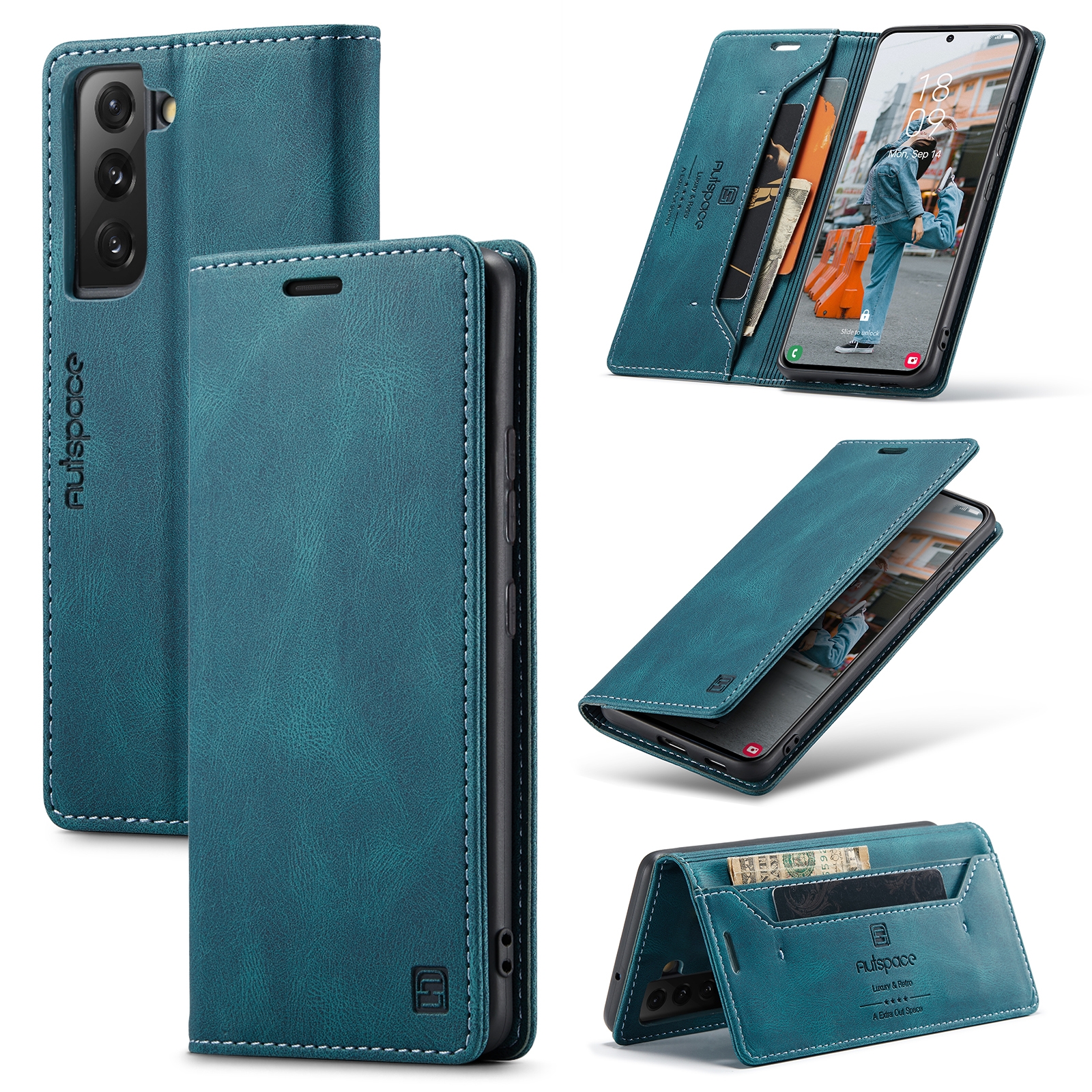 For Samsung Galaxy S22 5G AutSpace A01 Retro Skin-feel Crazy Horse RFID Leather Phone Case(Blue) For Samsung Galaxy S22 5G AutSpace A01 Retro Skin-feel Crazy Horse RFID Leather Phone Case(Blue)