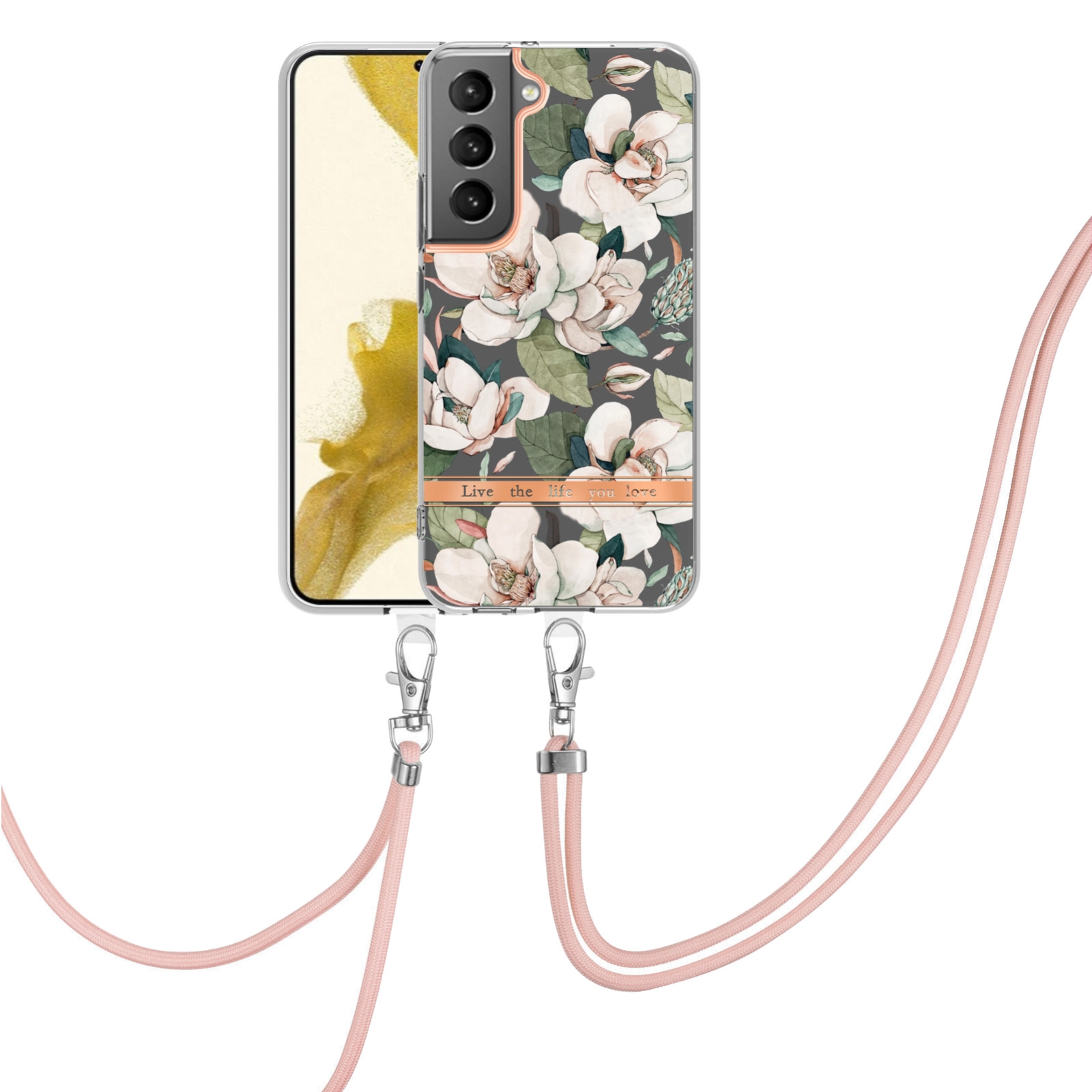 For Samsung Galaxy S22 5G Flowers Series TPU Phone Case with Lanyard(Green Gardenia) For Samsung Galaxy S22 5G Flowers Series TPU Phone Case with Lanyard(Green Gardenia)