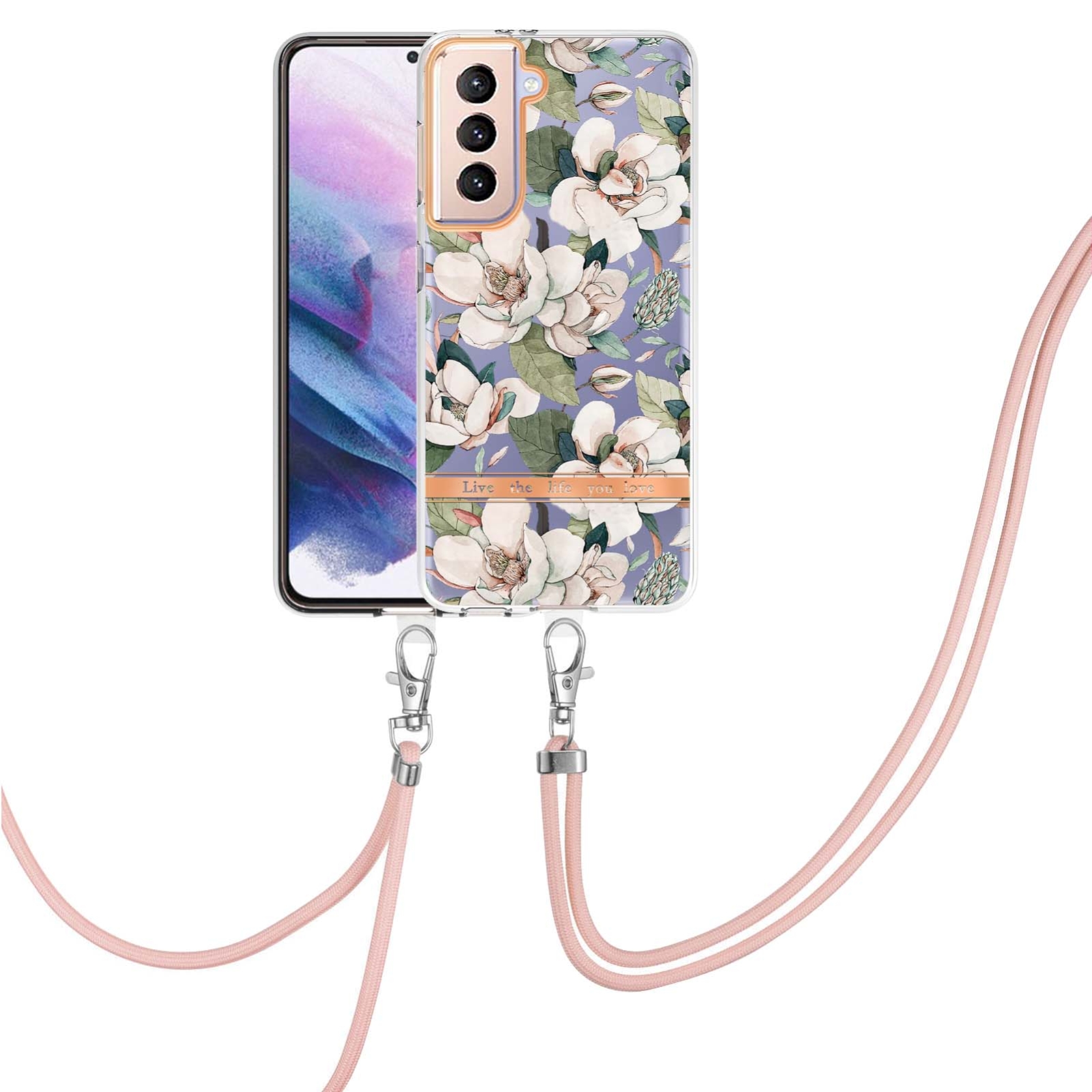 For Samsung Galaxy S21+ 5G Flowers Series TPU Phone Case with Lanyard(Green Gardenia) For Samsung Galaxy S21+ 5G Flowers Series TPU Phone Case with Lanyard(Green Gardenia)