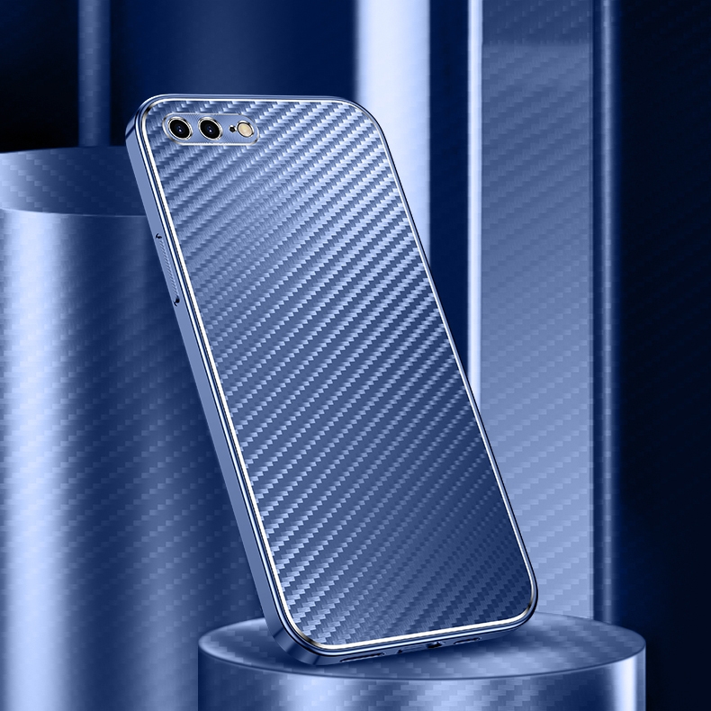 For iPhone SE 2022 / SE 2020 / 8 / 7 Metal Frame Carbon Fiber Phone Case(Blue) For iPhone SE 2022 / SE 2020 / 8 / 7 Metal Frame Carbon Fiber Phone Case(Blue)