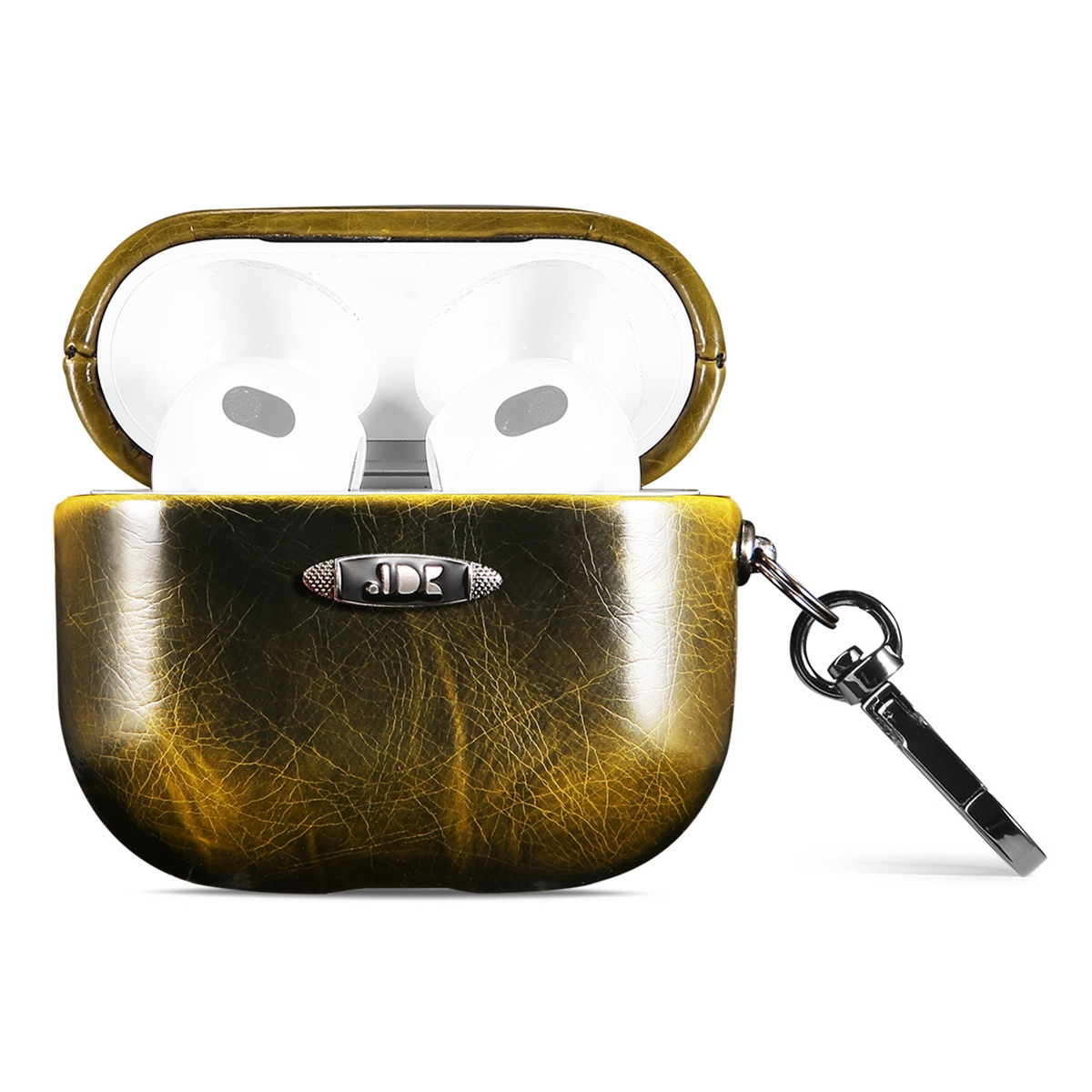 Oil Wax Leather Texture Earphone Protective Case with Hang Buckle For AirPods 3(Yellow) Oil Wax Leather Texture Earphone Protective Case with Hang Buckle For AirPods 3(Yellow)