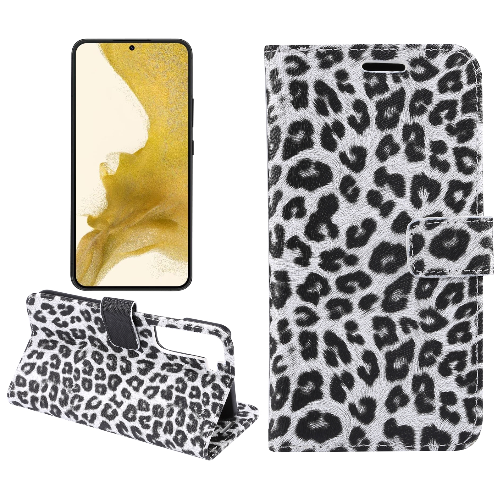 For Samsung Galaxy S22 5G Leopard Pattern Flip Leather Phone Case(White) For Samsung Galaxy S22 5G Leopard Pattern Flip Leather Phone Case(White)
