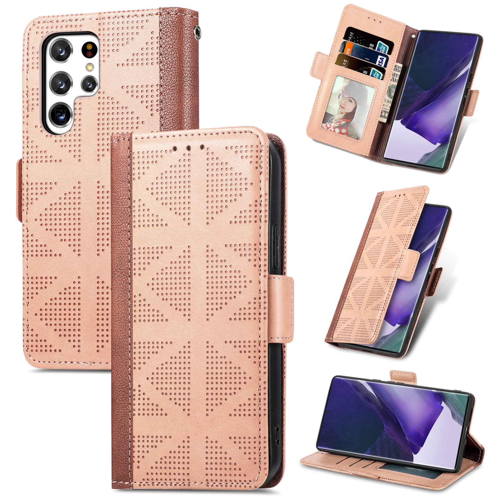 For Samsung Galaxy S22 Ultra 5G Grid Leather Flip Phone Case(Apricot) For Samsung Galaxy S22 Ultra 5G Grid Leather Flip Phone Case(Apricot)