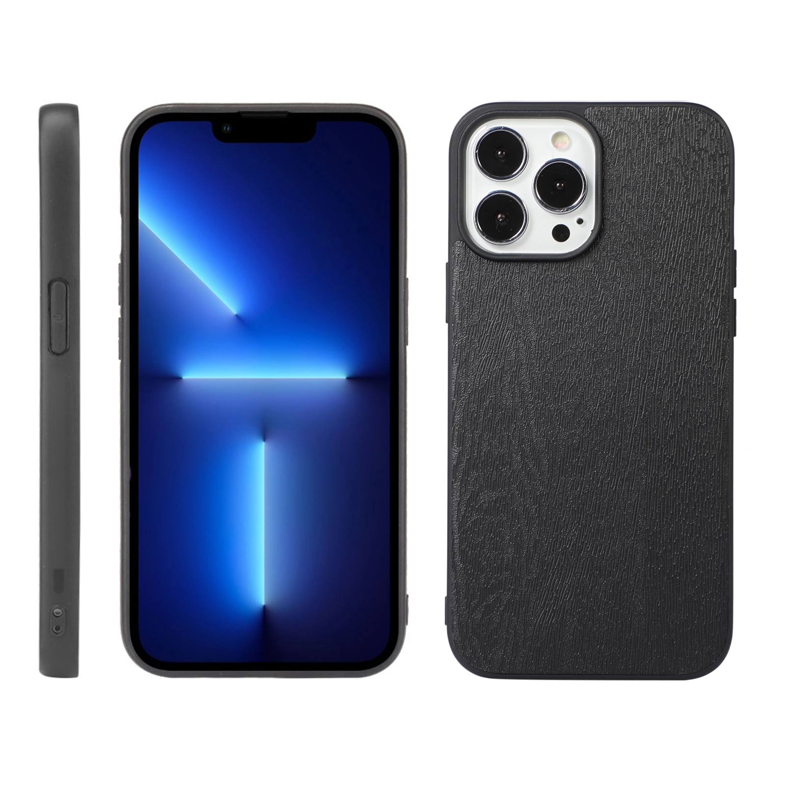 For iPhone 13 Pro Max Wood Texture PU Phone Case (Black) For iPhone 13 Pro Max Wood Texture PU Phone Case (Black)