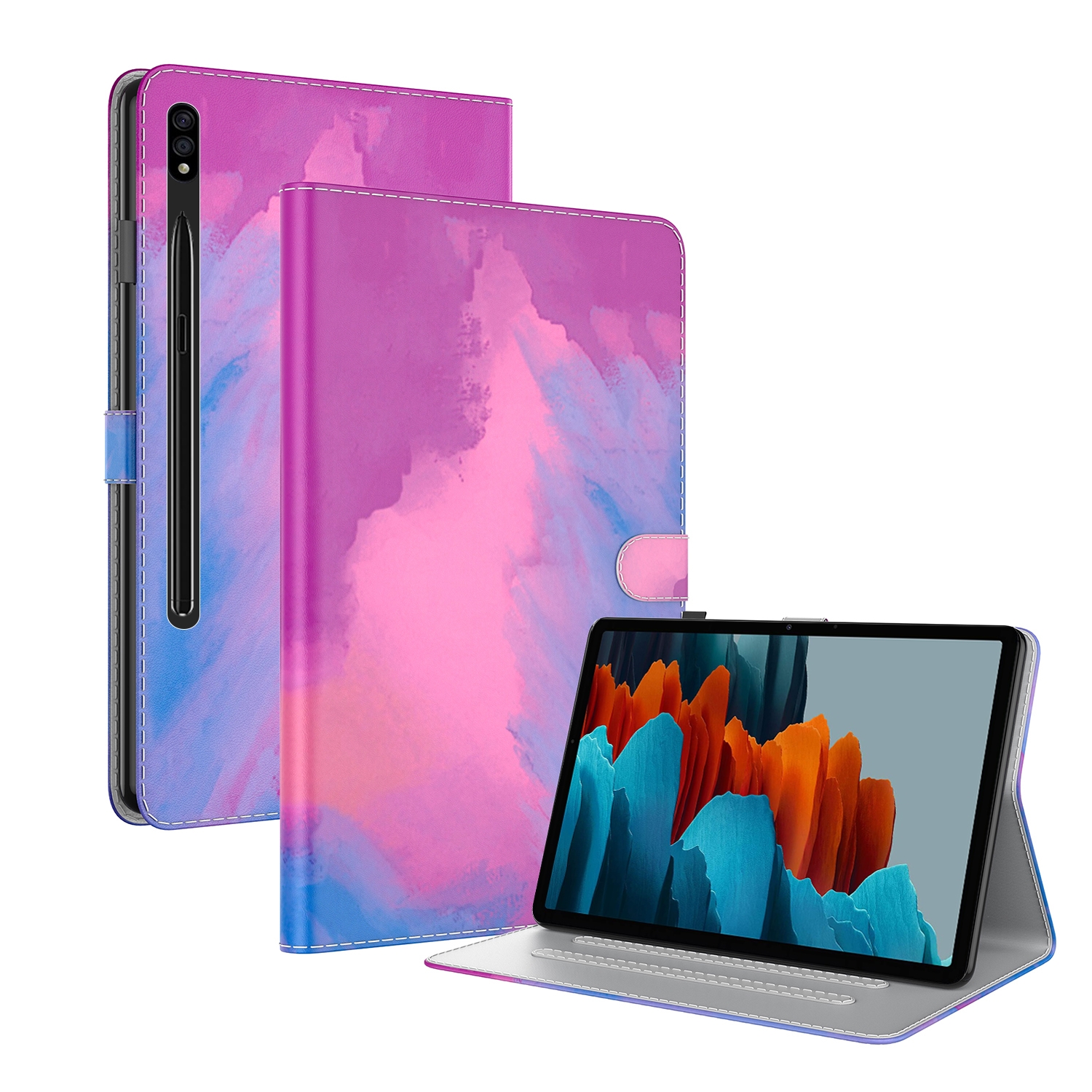 For Samsung Galaxy Tab S9 Watercolor Pattern Flip Leather Tablet Case(Purple Red) For Samsung Galaxy Tab S9 Watercolor Pattern Flip Leather Tablet Case(Purple Red)