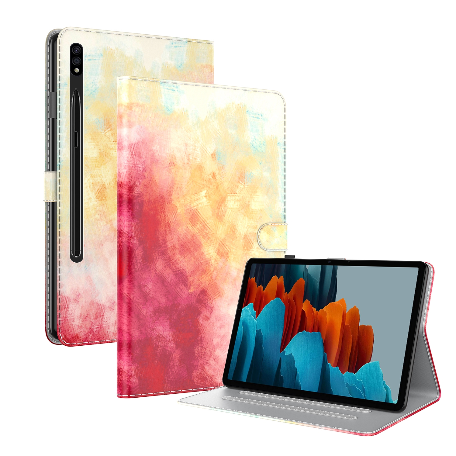 For Samsung Galaxy Tab S9 Watercolor Pattern Flip Leather Tablet Case(Spring Cherry)