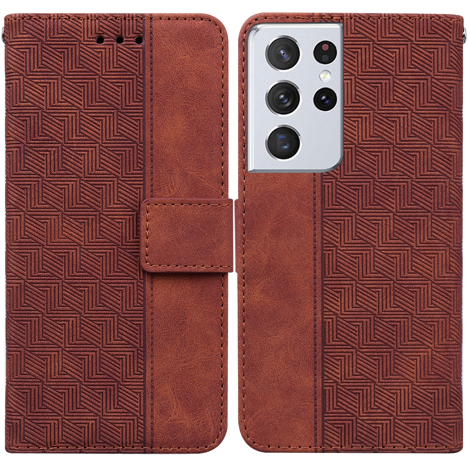 For Samsung Galaxy S21 Ultra 5G Geometric Embossed Leather Phone Case(Brown) For Samsung Galaxy S21 Ultra 5G Geometric Embossed Leather Phone Case(Brown)