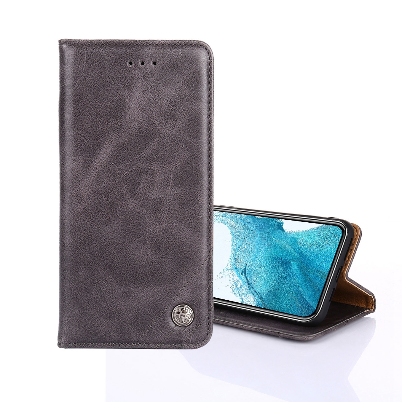 For Samsung Galaxy S21+ 5G Non-Magnetic Retro Texture Leather Phone Case(Grey) For Samsung Galaxy S21+ 5G Non-Magnetic Retro Texture Leather Phone Case(Grey)