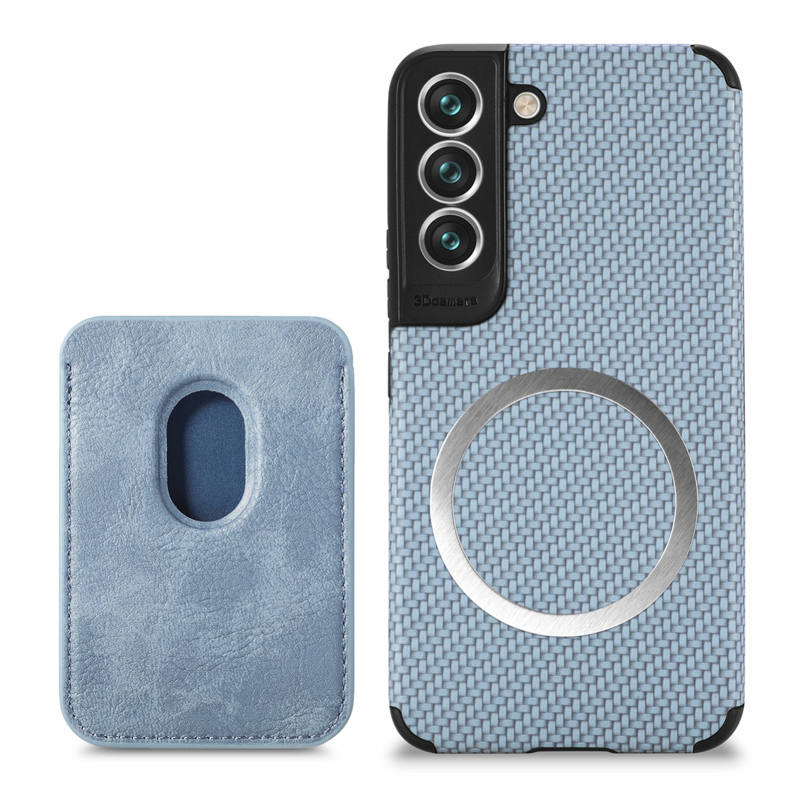 For Samsung Galaxy S22 5G Carbon Fiber Leather Card Magsafe Phone Case(Blue) For Samsung Galaxy S22 5G Carbon Fiber Leather Card Magsafe Phone Case(Blue)