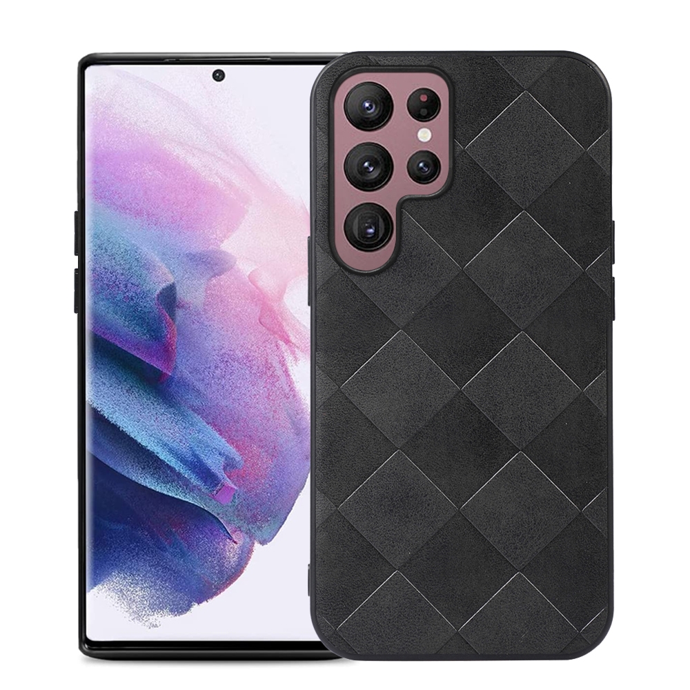 For Samsung Galaxy S22 Ultra 5G Weave Plaid PU Phone Case(Black) For Samsung Galaxy S22 Ultra 5G Weave Plaid PU Phone Case(Black)