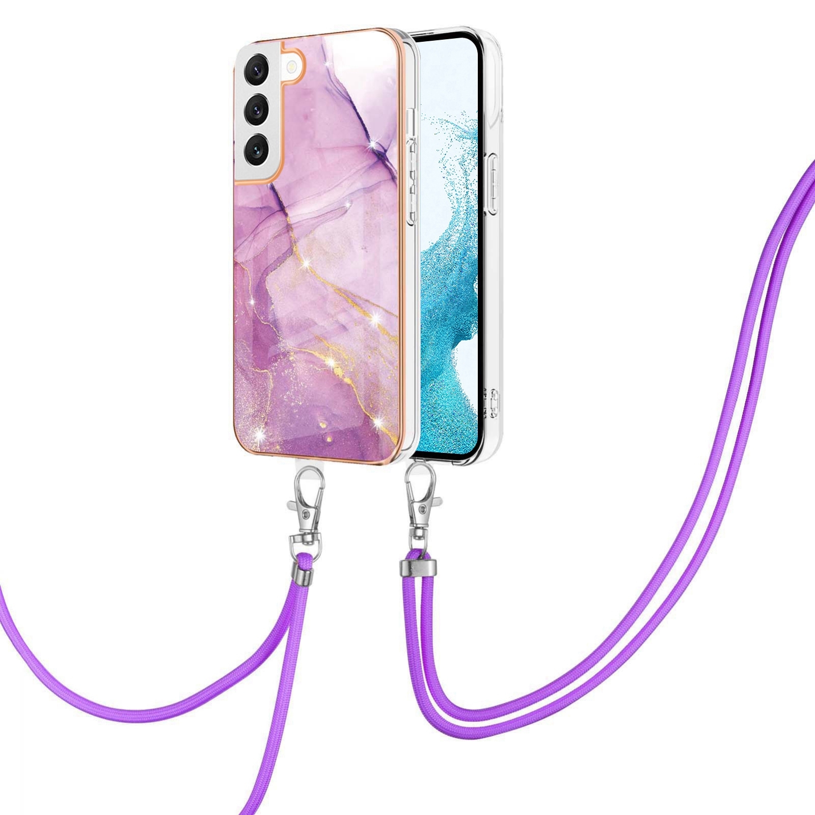 For Samsung Galaxy S22+ 5G Electroplating Marble IMD TPU Phone Case with Lanyard(Purple 001) For Samsung Galaxy S22+ 5G Electroplating Marble IMD TPU Phone Case with Lanyard(Purple 001)