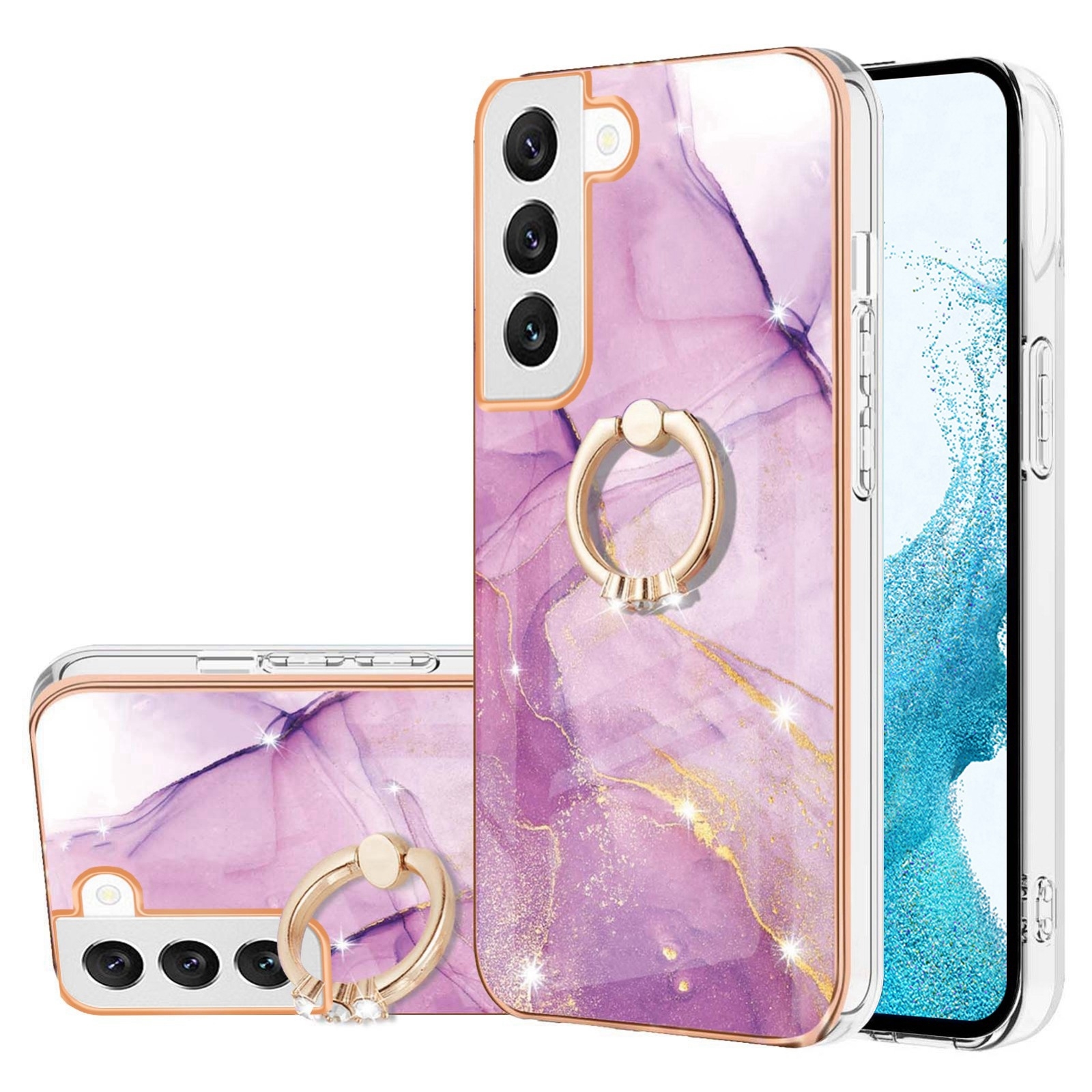 For Samsung Galaxy S22+ Electroplating Marble IMD TPU Phone Case with Ring Holder(Purple 001) For Samsung Galaxy S22+ Electroplating Marble IMD TPU Phone Case with Ring Holder(Purple 001)