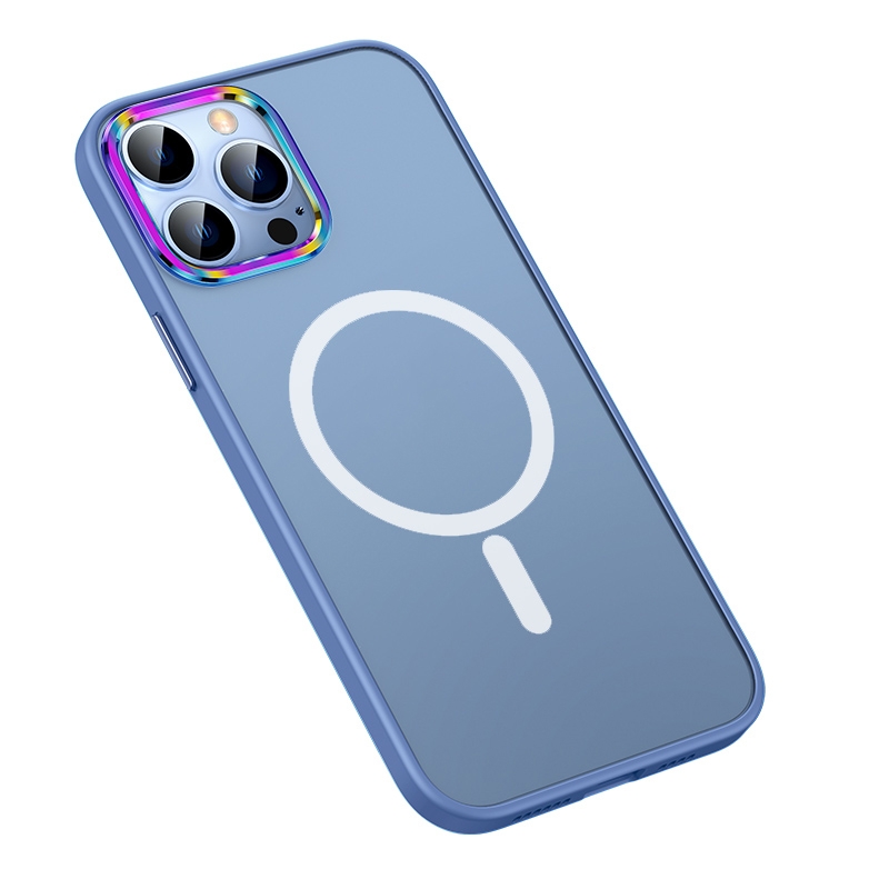 For iPhone 13 Pro Max MagSafe Colorful Metal Lens Ring Matte PC + TPU Phone Case(Blue) For iPhone 13 Pro Max MagSafe Colorful Metal Lens Ring Matte PC + TPU Phone Case(Blue)