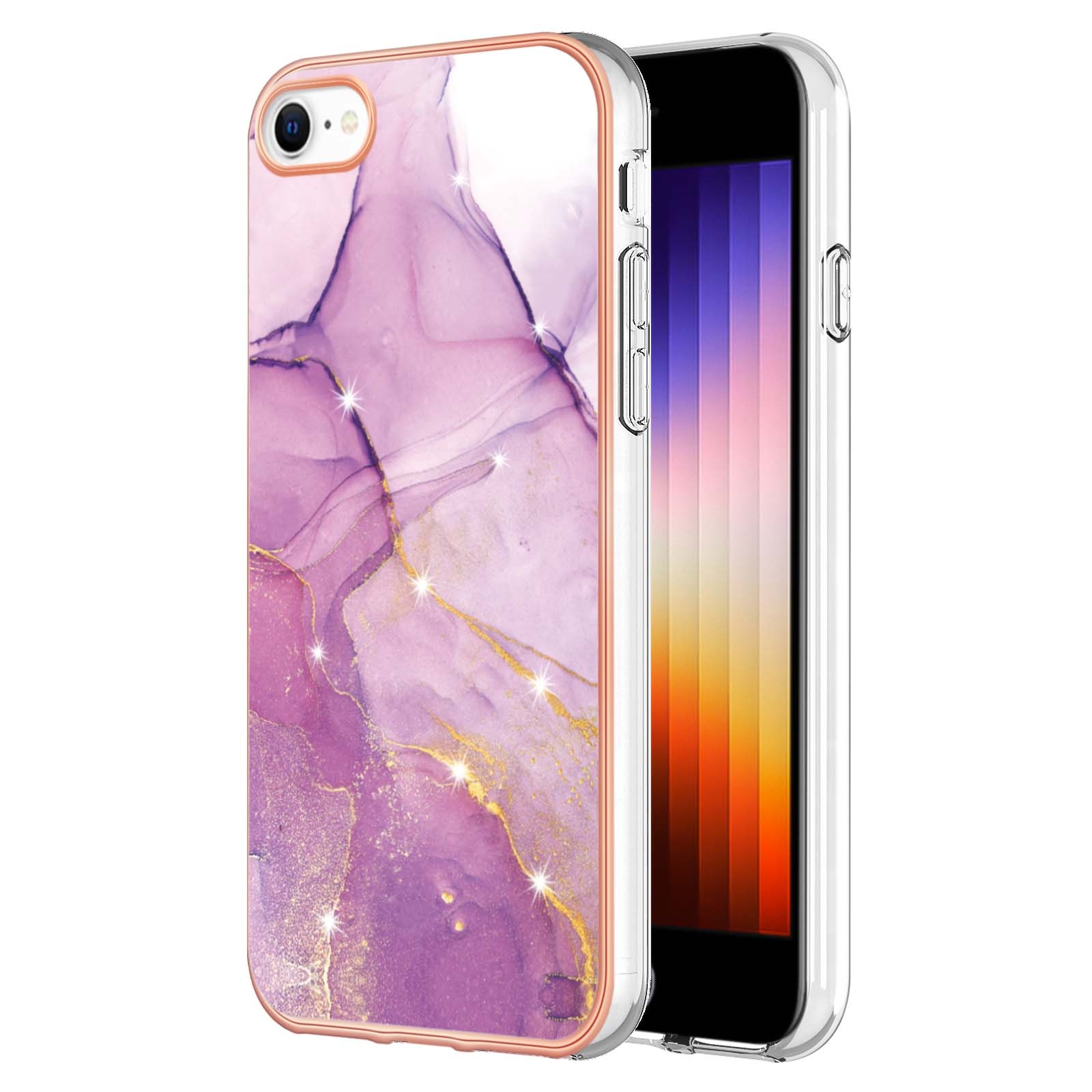 For iPhone SE 2022 / SE 2020 / 8 / 7 Electroplating Marble Pattern Dual-side IMD TPU Shockproof Phone Case(Purple 001) For iPhone SE 2022 / SE 2020 / 8 / 7 Electroplating Marble Pattern Dual-side IMD TPU Shockproof Phone Case(Purple 001)