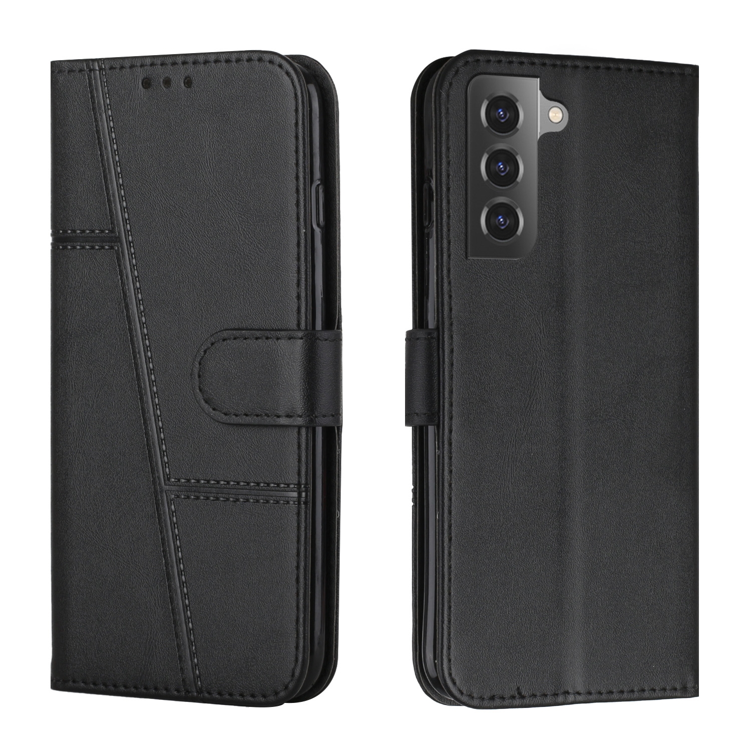 For Samsung Galaxy S22 5G Stitching Calf Texture Buckle Leather Phone Case(Black) For Samsung Galaxy S22 5G Stitching Calf Texture Buckle Leather Phone Case(Black)
