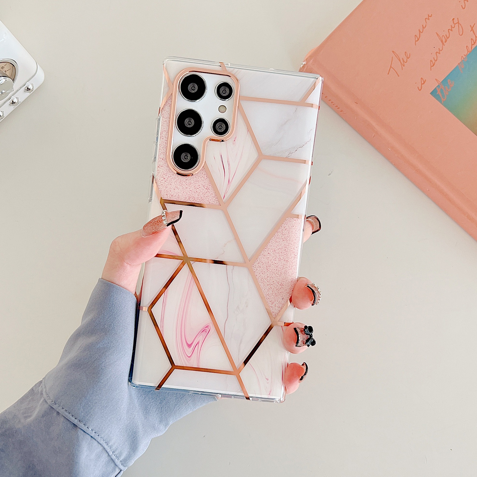 For Samsung Galaxy S22+ 5G Dual-side Laminating Marble Pattern TPU Phone Case(Pink White) For Samsung Galaxy S22+ 5G Dual-side Laminating Marble Pattern TPU Phone Case(Pink White)
