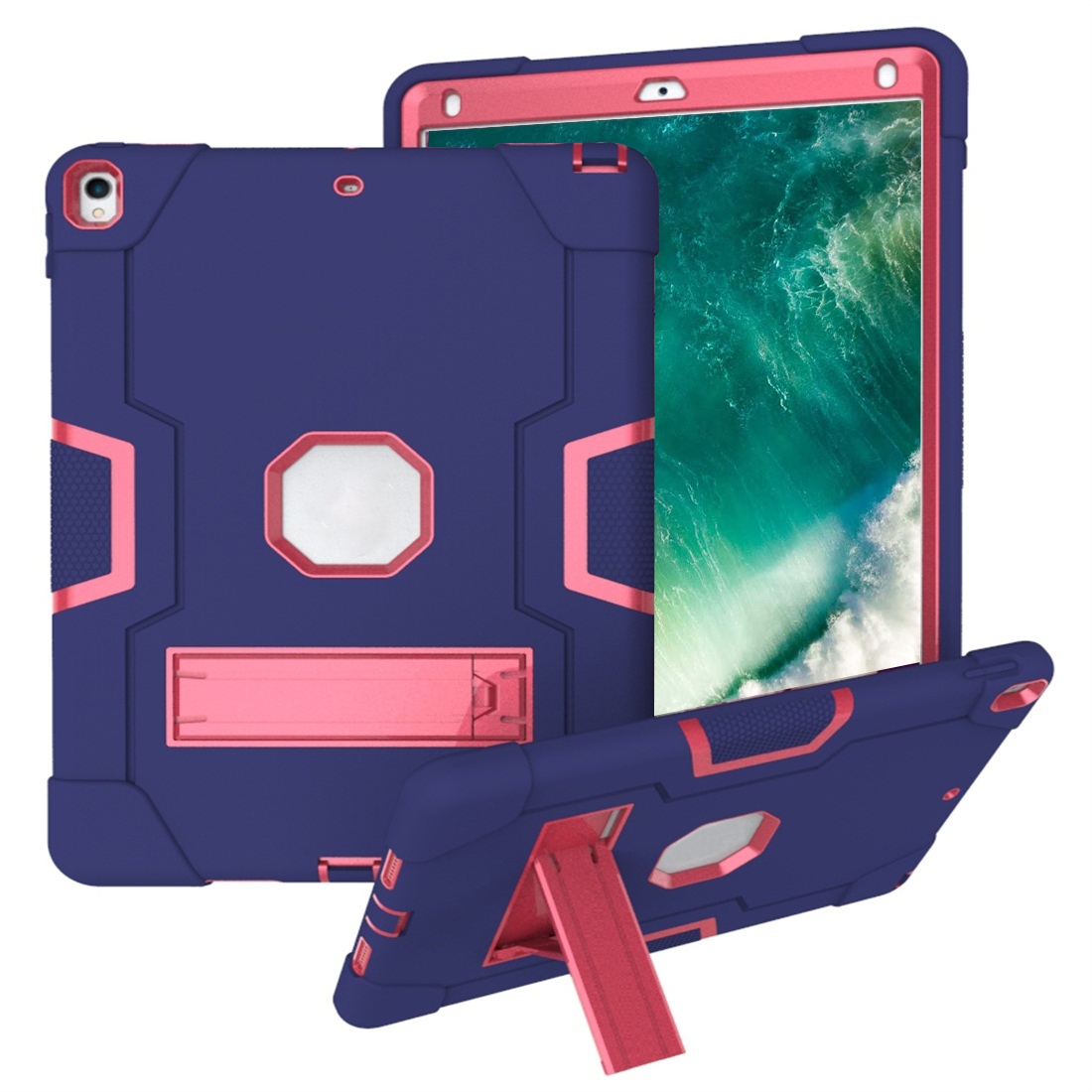 For iPad 10.5 Contrast Color Silicone + PC Combination Case with Holder(Navy Blue + Rose Red) For iPad 10.5 Contrast Color Silicone + PC Combination Case with Holder(Navy Blue + Rose Red)