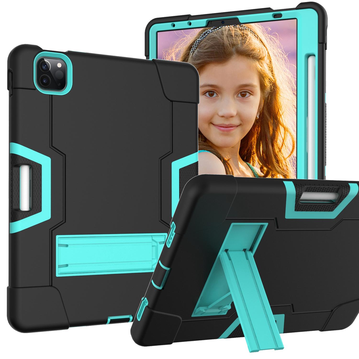 For iPad Pro 11 Contrast Color Silicone + PC Combination Case with Holder(Black + Aqua) For iPad Pro 11 Contrast Color Silicone + PC Combination Case with Holder(Black + Aqua)