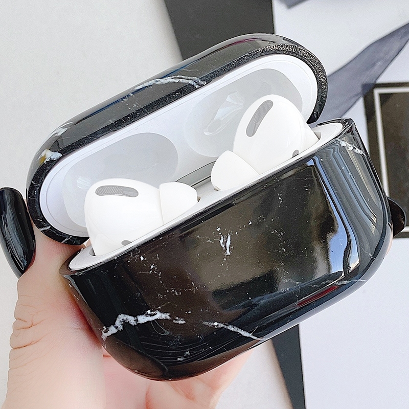 For AirPods Pro Marble Pattern PC Earphone Protective Case(Black) For AirPods Pro Marble Pattern PC Earphone Protective Case(Black)