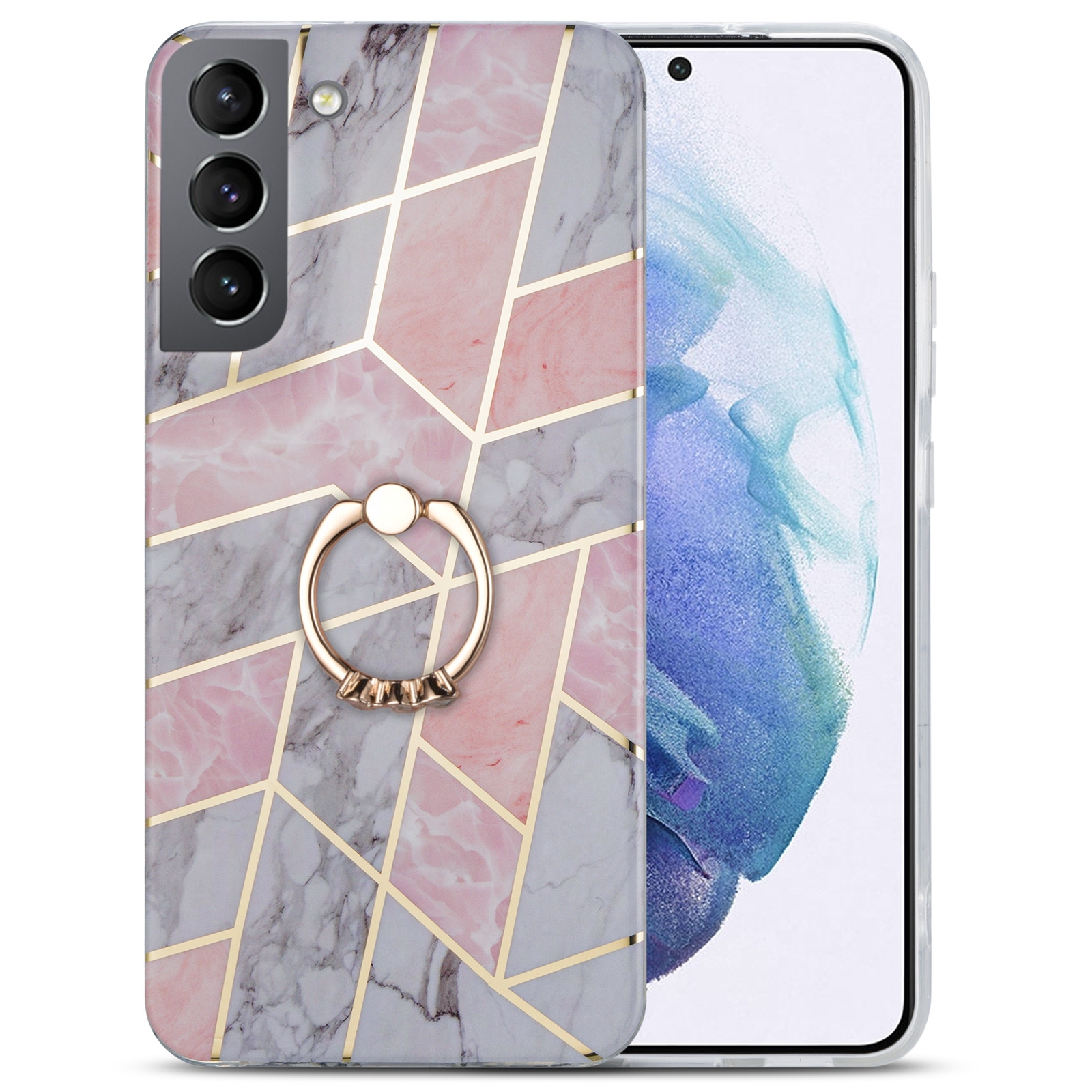 For Samsung Galaxy S22+ 5G Electroplating IMD Marble TPU Phone Case with Ring(Pink Grey) For Samsung Galaxy S22+ 5G Electroplating IMD Marble TPU Phone Case with Ring(Pink Grey)