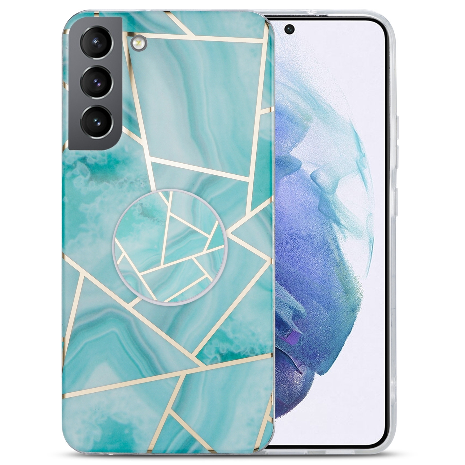 For Samsung Galaxy S22 5G IMD Marble TPU Phone Case with Holder(Green) For Samsung Galaxy S22 5G IMD Marble TPU Phone Case with Holder(Green)
