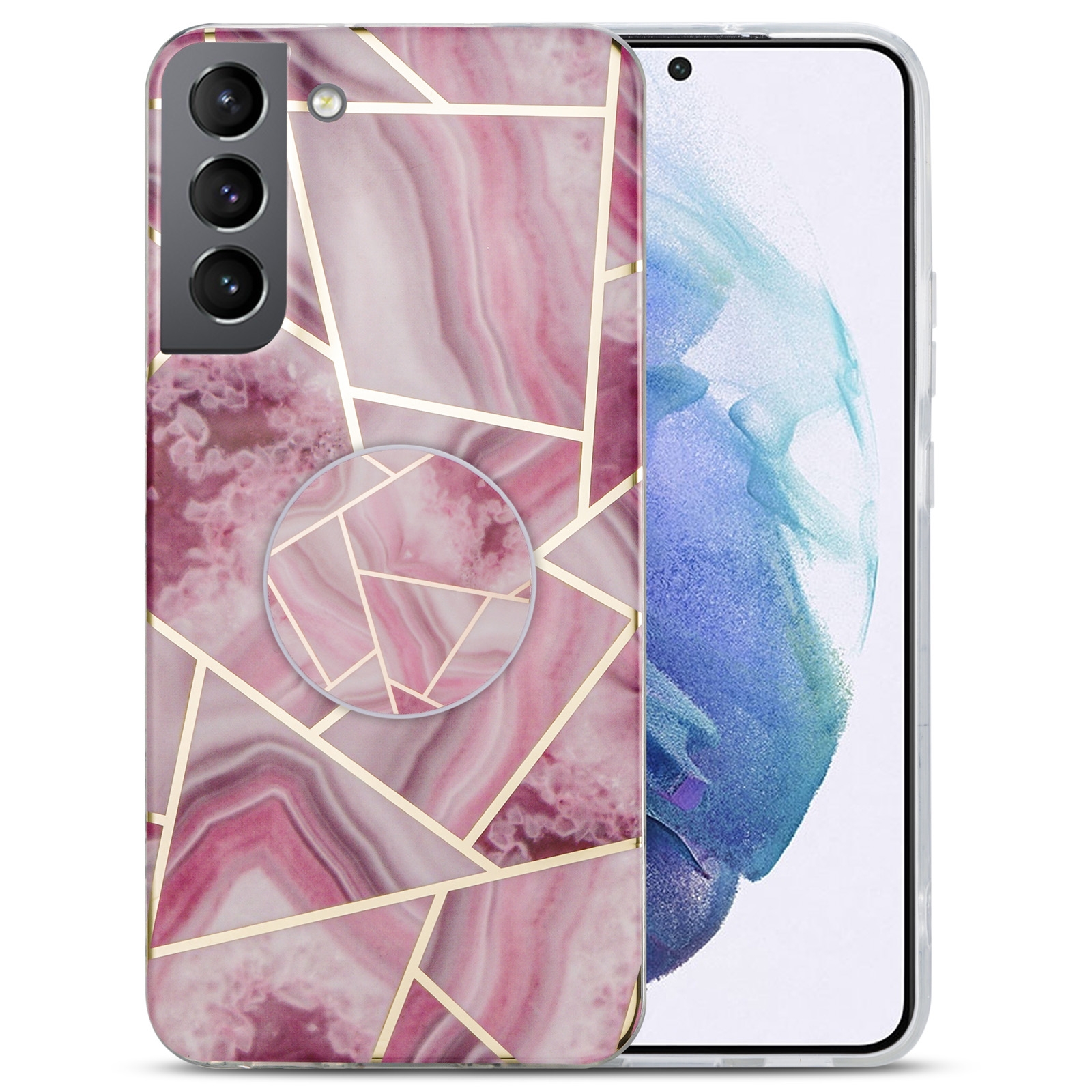 For Samsung Galaxy S22+ 5G IMD Marble TPU Phone Case with Holder(Rose Red) For Samsung Galaxy S22+ 5G IMD Marble TPU Phone Case with Holder(Rose Red)