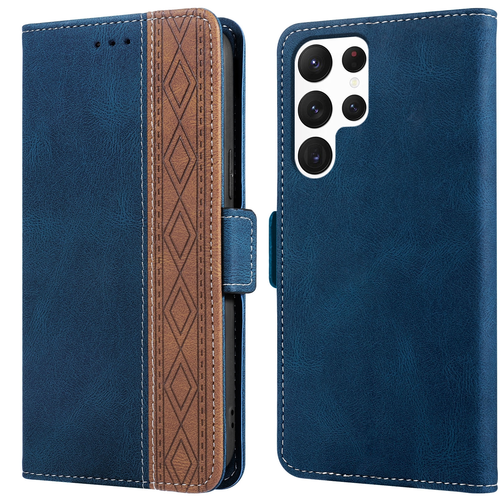 For Samsung Galaxy S22 Ultra 5G Stitching Side-Magnetic RFID Leather Phone Case(Royal Blue) For Samsung Galaxy S22 Ultra 5G Stitching Side-Magnetic RFID Leather Phone Case(Royal Blue)