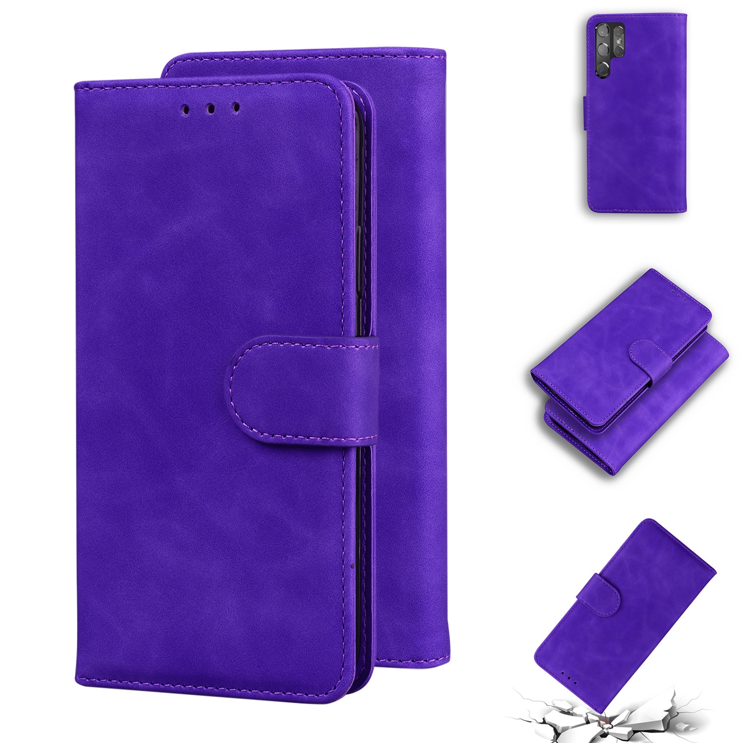 For Samsung Galaxy S22 Ultra 5G Skin Feel Pure Color Flip Leather Phone Case(Purple) For Samsung Galaxy S22 Ultra 5G Skin Feel Pure Color Flip Leather Phone Case(Purple)