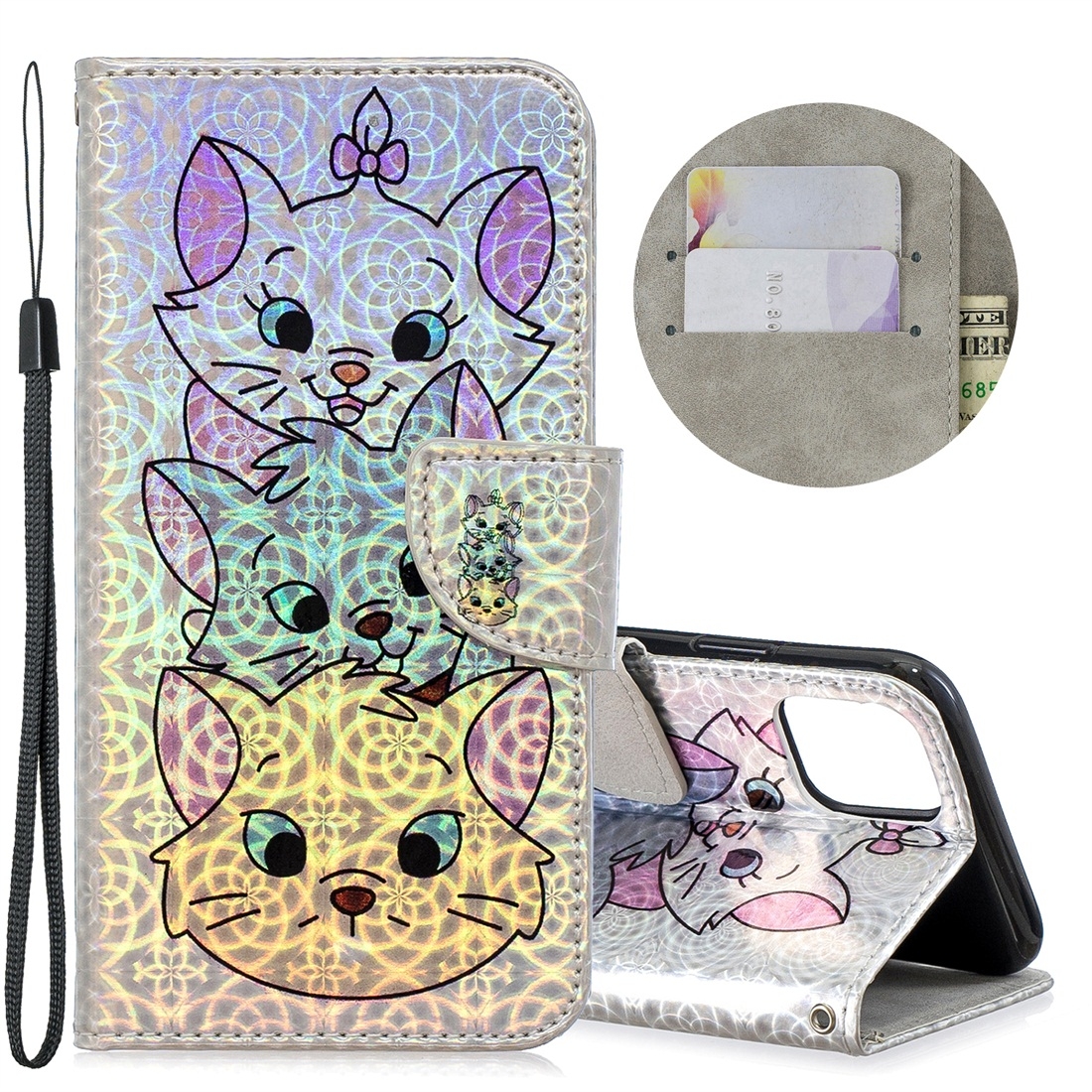 For iPhone 11 Pro Max Dazzle Laser Coloured Drawing Horizontal Flip Leather Case with Holder & Card Slots & Wallet & Lanyard(Three Cats) For iPhone 11 Pro Max Dazzle Laser Coloured Drawing Horizontal Flip Leather Case with Holder & Card Slots & Wallet & Lanyard(Three Cats)