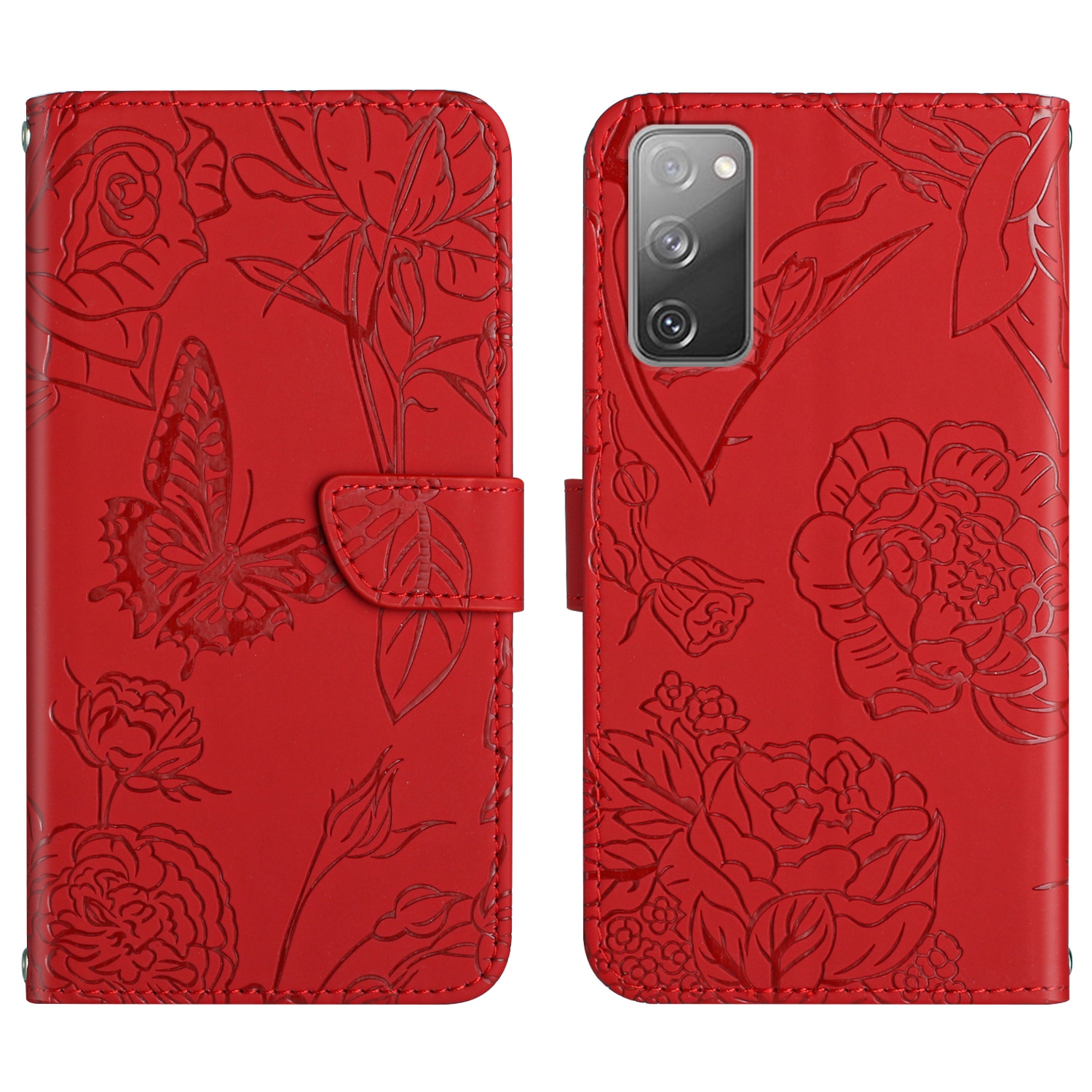 For Samsung Galaxy S20 FE Skin Feel Butterfly Peony Embossed Leather Phone Case(Red) For Samsung Galaxy S20 FE Skin Feel Butterfly Peony Embossed Leather Phone Case(Red)
