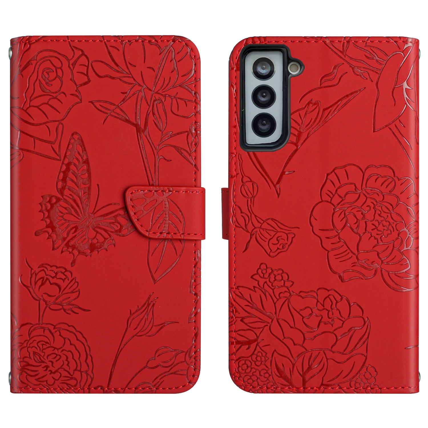 For Samsung Galaxy S22 5G Skin Feel Butterfly Peony Embossed Leather Phone Case(Red) For Samsung Galaxy S22 5G Skin Feel Butterfly Peony Embossed Leather Phone Case(Red)