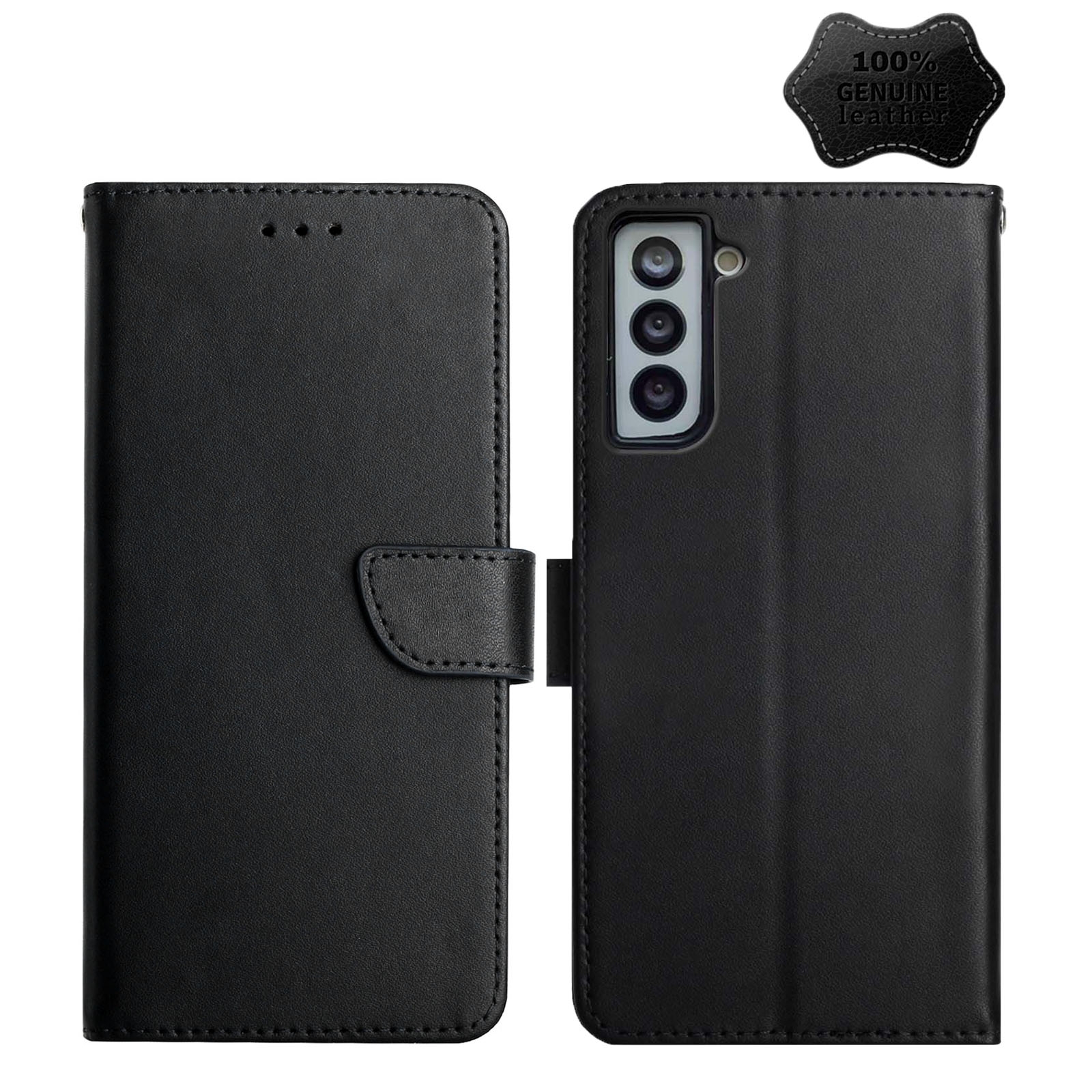 For Samsung Galaxy S21+ 5G Genuine Leather Fingerprint-proof Horizontal Flip Phone Case(Black) For Samsung Galaxy S21+ 5G Genuine Leather Fingerprint-proof Horizontal Flip Phone Case(Black)