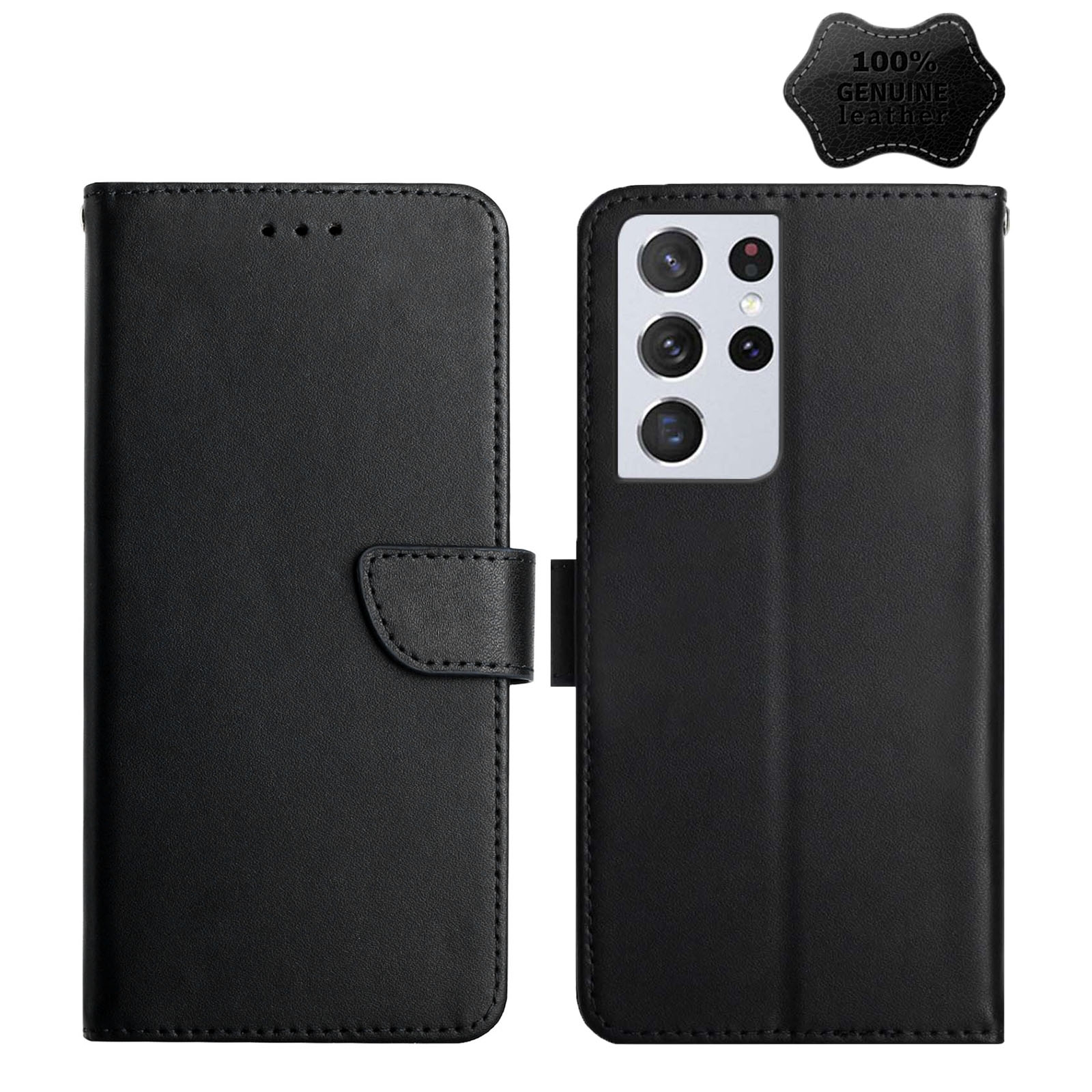 For Samsung Galaxy S21 Ultra 5G Genuine Leather Fingerprint-proof Horizontal Flip Phone Case(Black) For Samsung Galaxy S21 Ultra 5G Genuine Leather Fingerprint-proof Horizontal Flip Phone Case(Black)