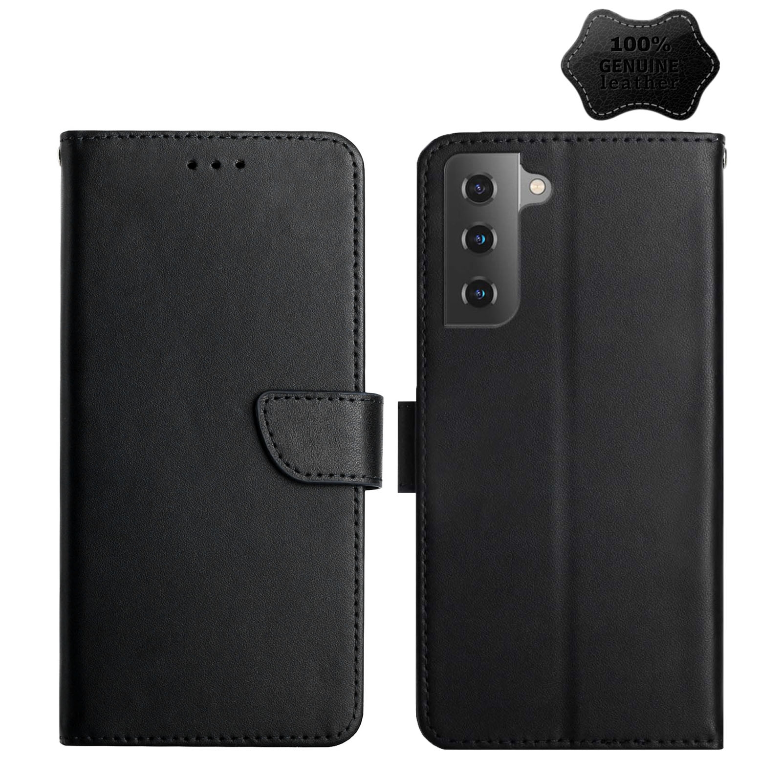 For Samsung Galaxy S22 5G Genuine Leather Fingerprint-proof Horizontal Flip Phone Case(Black) For Samsung Galaxy S22 5G Genuine Leather Fingerprint-proof Horizontal Flip Phone Case(Black)