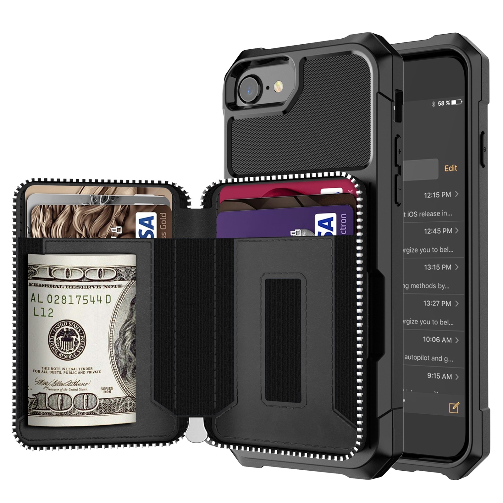 For iPhone SE 2022 / SE 2020 / 8 / 7 / 6 / 6s Zipper Wallet Card Bag PU Back Case(Black) For iPhone SE 2022 / SE 2020 / 8 / 7 / 6 / 6s Zipper Wallet Card Bag PU Back Case(Black)